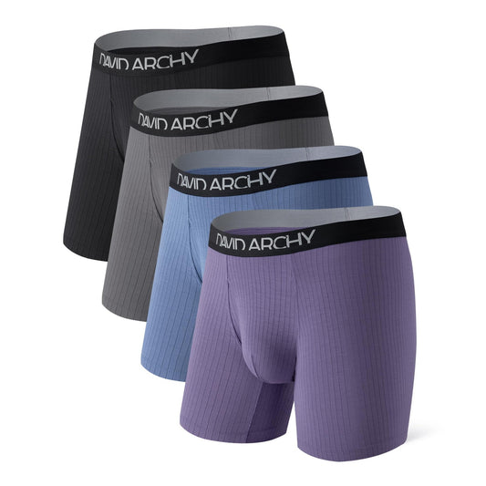 DAVID ARCHY Men's Underwear Breathable Rayon Made from Bamboo Boxer Briefs for Men 4 Pack with Fly M 6.5'' Deep Blue/Olive Green/Black/Deep Grape Purple - Medaid International