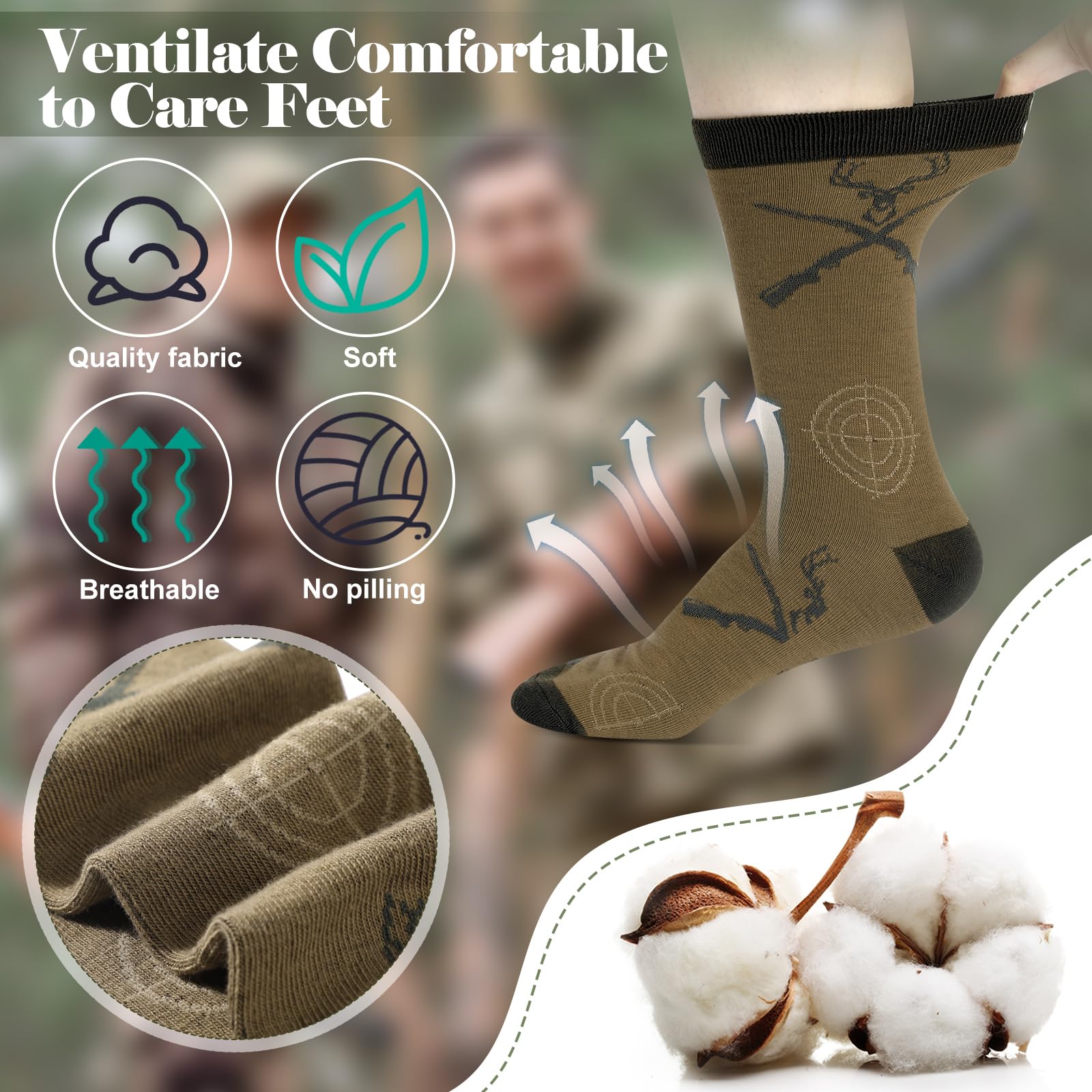 Eurzom 6 Pairs Funny Hunting Socks for Men Hunters Novelty Cotton Crew Socks Birthday Xmas Gift Accessories for Hunting Lover(Classic Color) - Medaid International