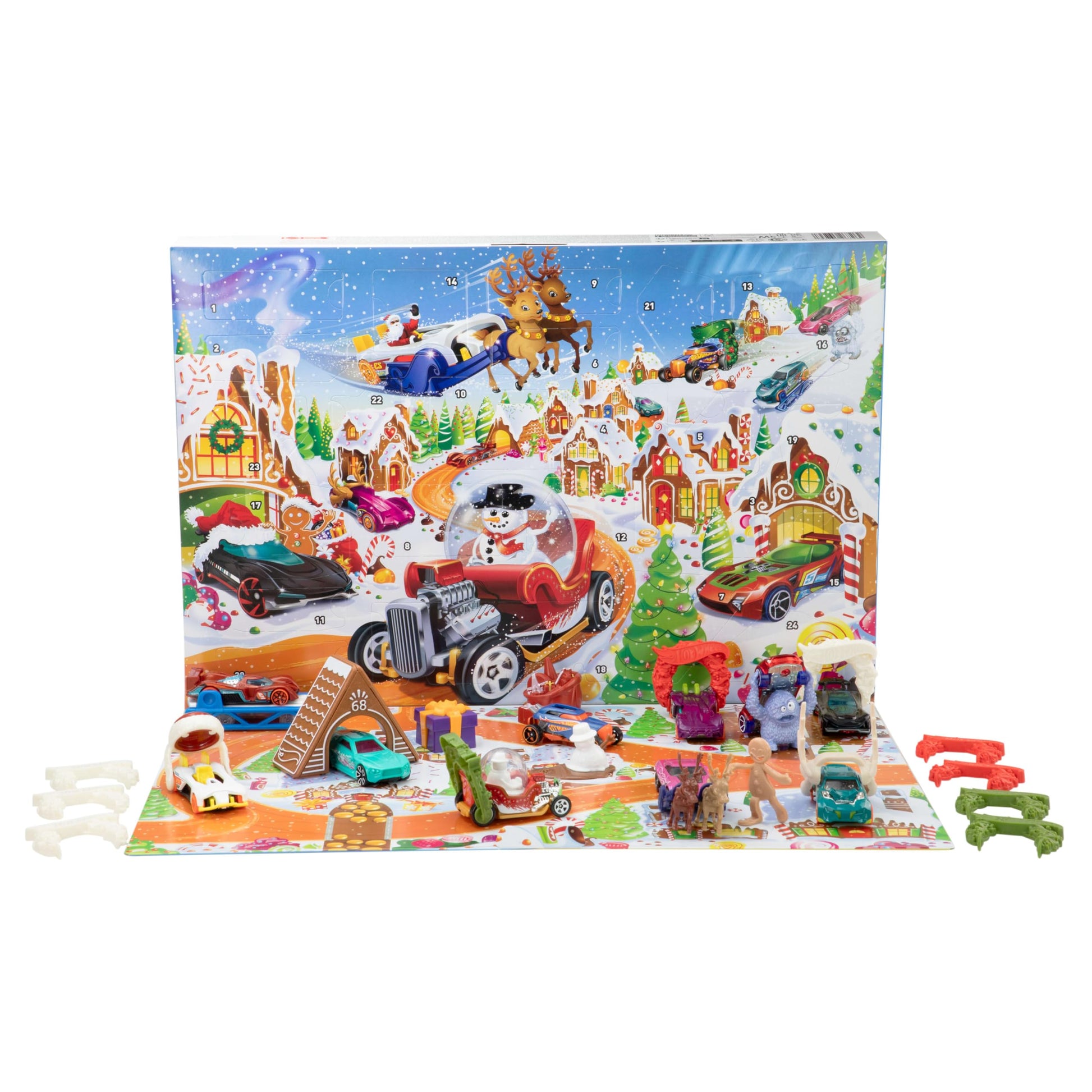 Hot Wheels Toy Cars & Playset, 2025 Advent Calendar with 10 Vehicles in 1:64 Scale, 10 Ornament Clips & 14 Winter-Themed Accessories - Medaid International