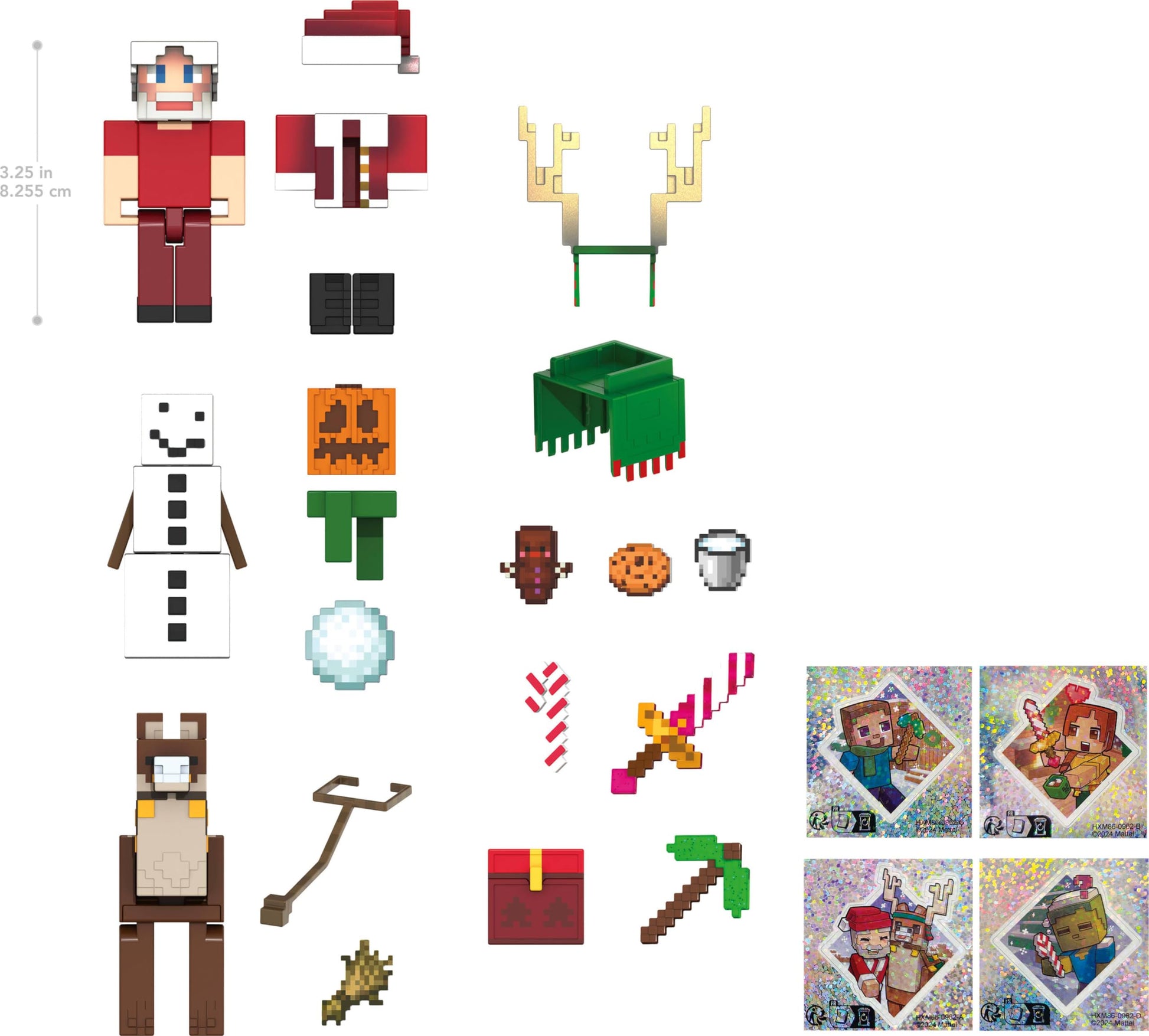 Mattel Minecraft Advent Calendar with 3 Action Figures, 17 Accessories & 4 Stickers, 24 Daily Surprises Include 3.25-inch Santa & More - Medaid International