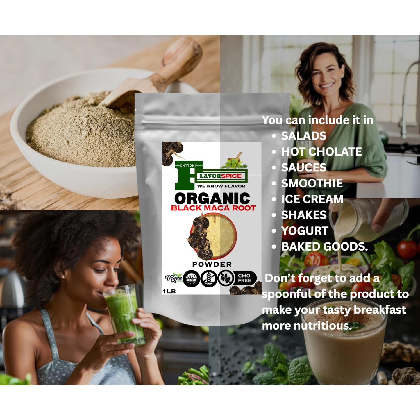 Raw Peruvian Organic Black Maca Powder 1LB | for Men & Women Vegan Superfood, Gluten Free & Non GMO - Medaid International