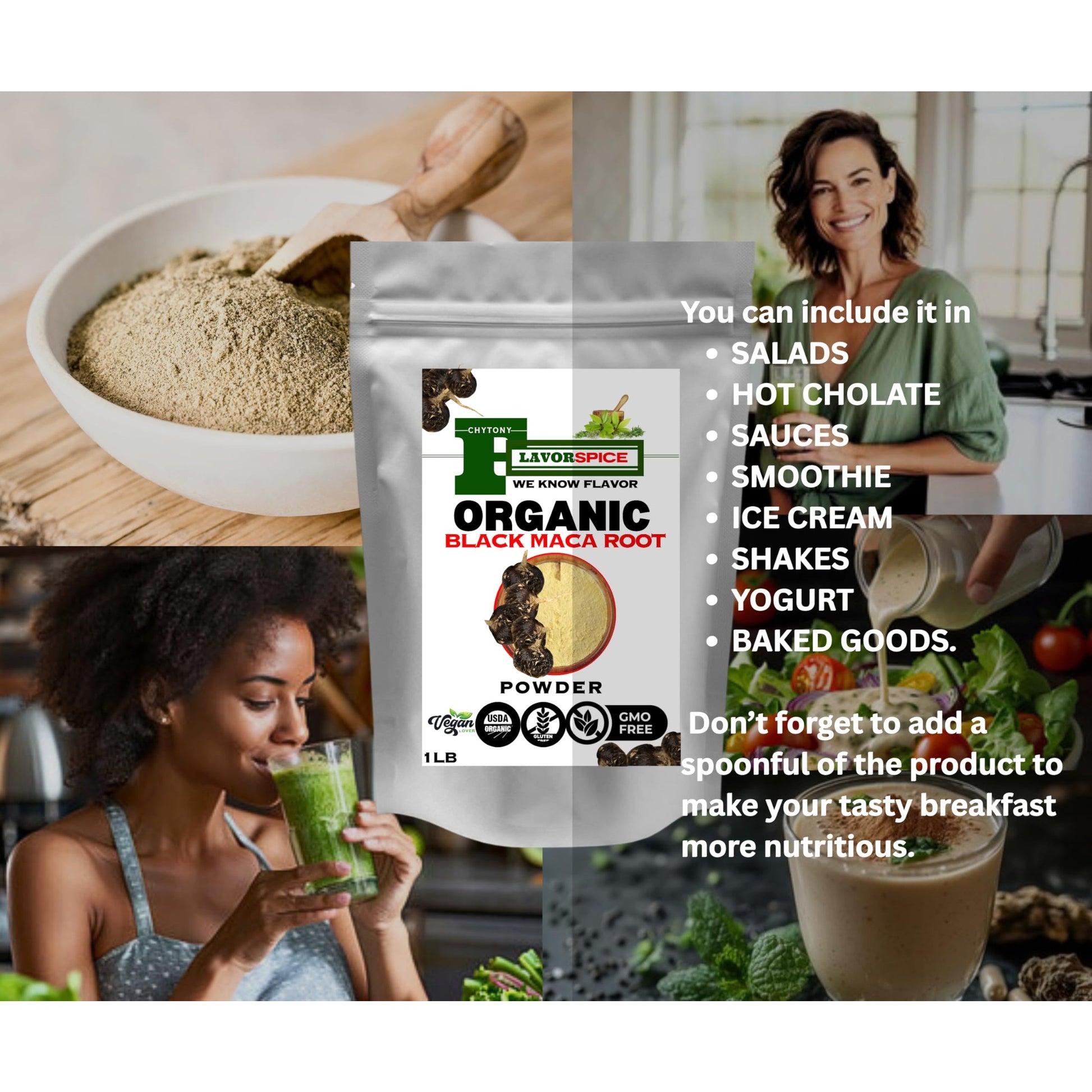 Raw Peruvian Organic Black Maca Powder 1LB | for Men & Women Vegan Superfood, Gluten Free & Non GMO - Medaid International