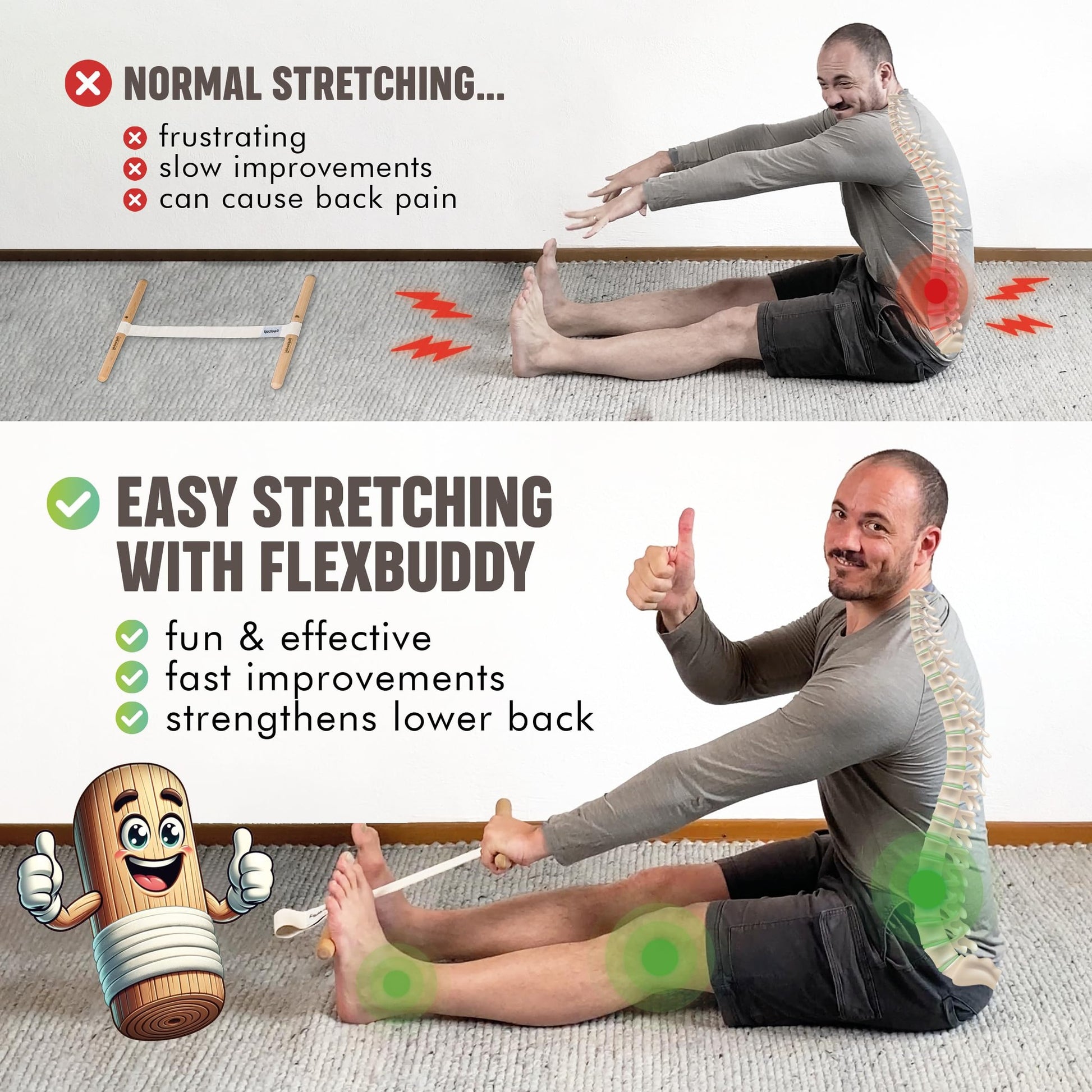 FlexBuddy® Stretching Tool – 2-in-1 Flexibility & Back Trainer | Daily Mobility & Pain Relief | Compact Stretch Aid for Home, Office & Gym - Medaid International
