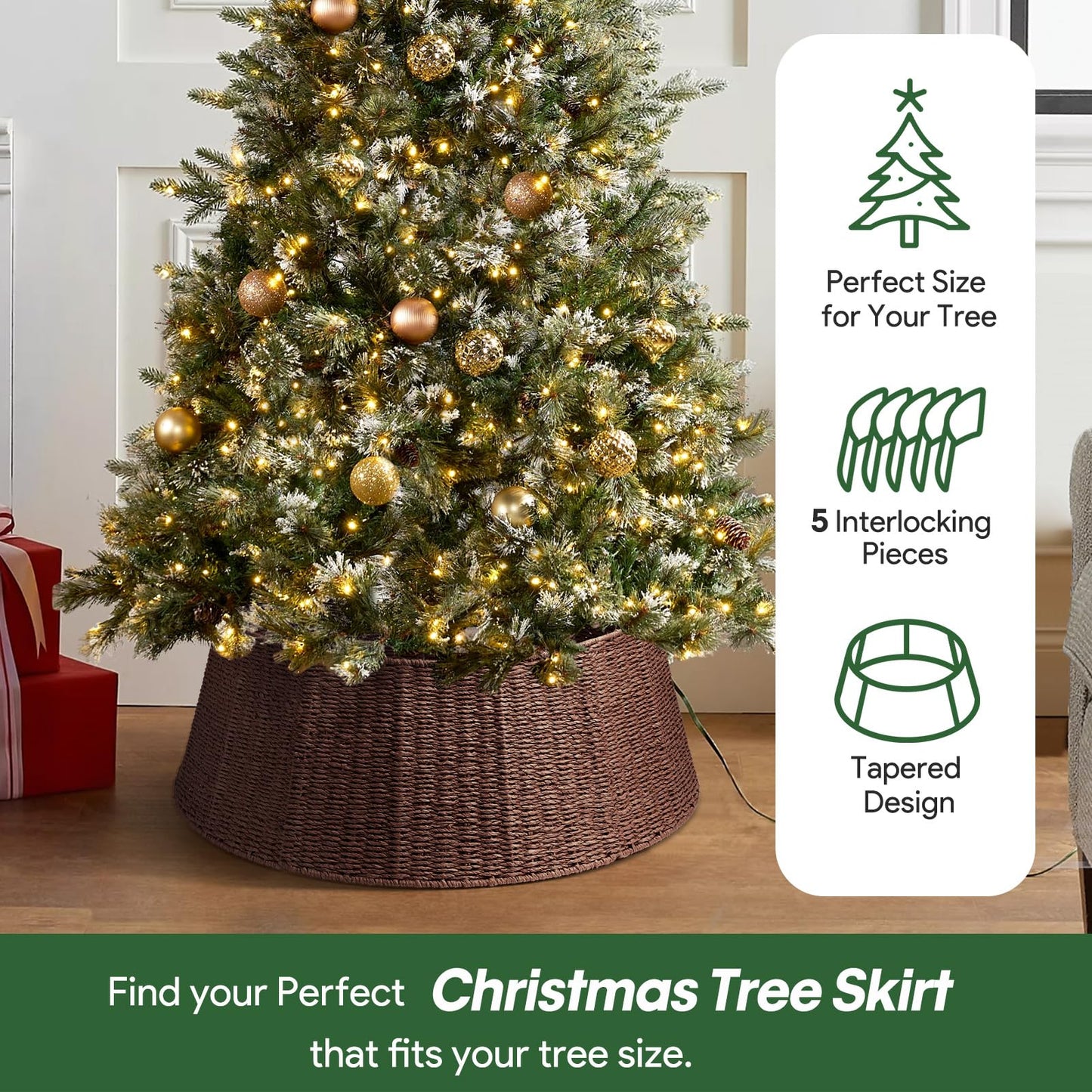 Hommtina Christmas Tree Collar- 26",Christmas Tree Base Christmas Tree Basket Collar for Home, Living Room,for Covering Tree Stand (Brown, 26 in) - Medaid International