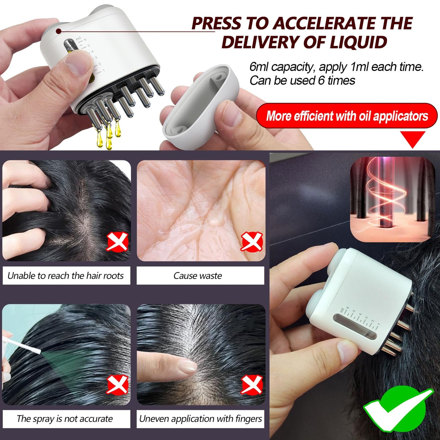 Pawfan Minoxidil Applicator, Hair Oiling Applicator, Root Comb Applicator，Scalp Oil Dispenser, 2-in-1 Hair Growth Oil Applicator and Scalp Massager for Hair Treatment and Growth - Medaid International