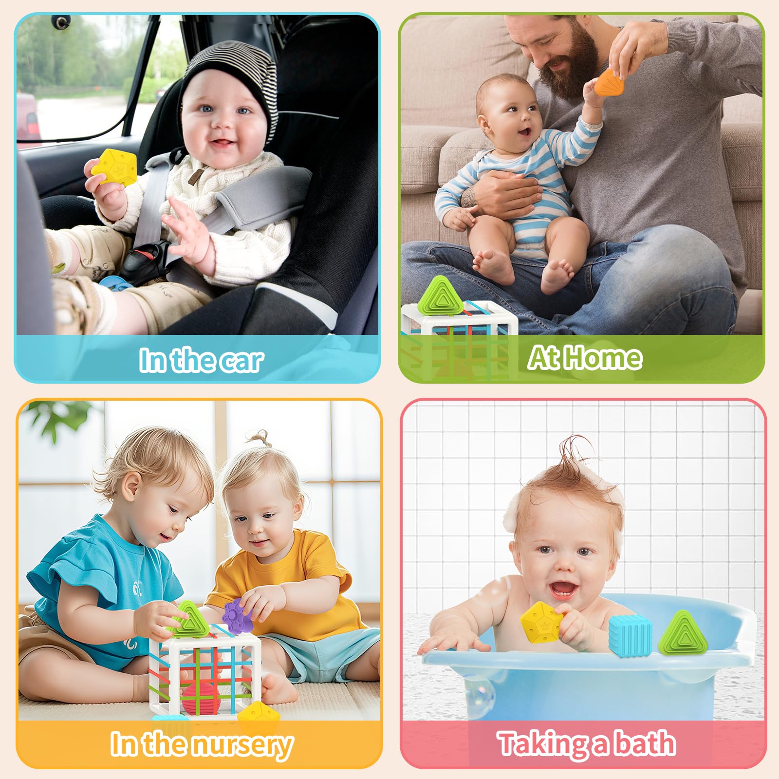 MINGKIDS Montessori Toys for 1 Year Old, 6 Pc Multi Sensory Shape, Toddler Developmental Learning Birthday Gifts, Baby Toys 12 Month - Medaid International