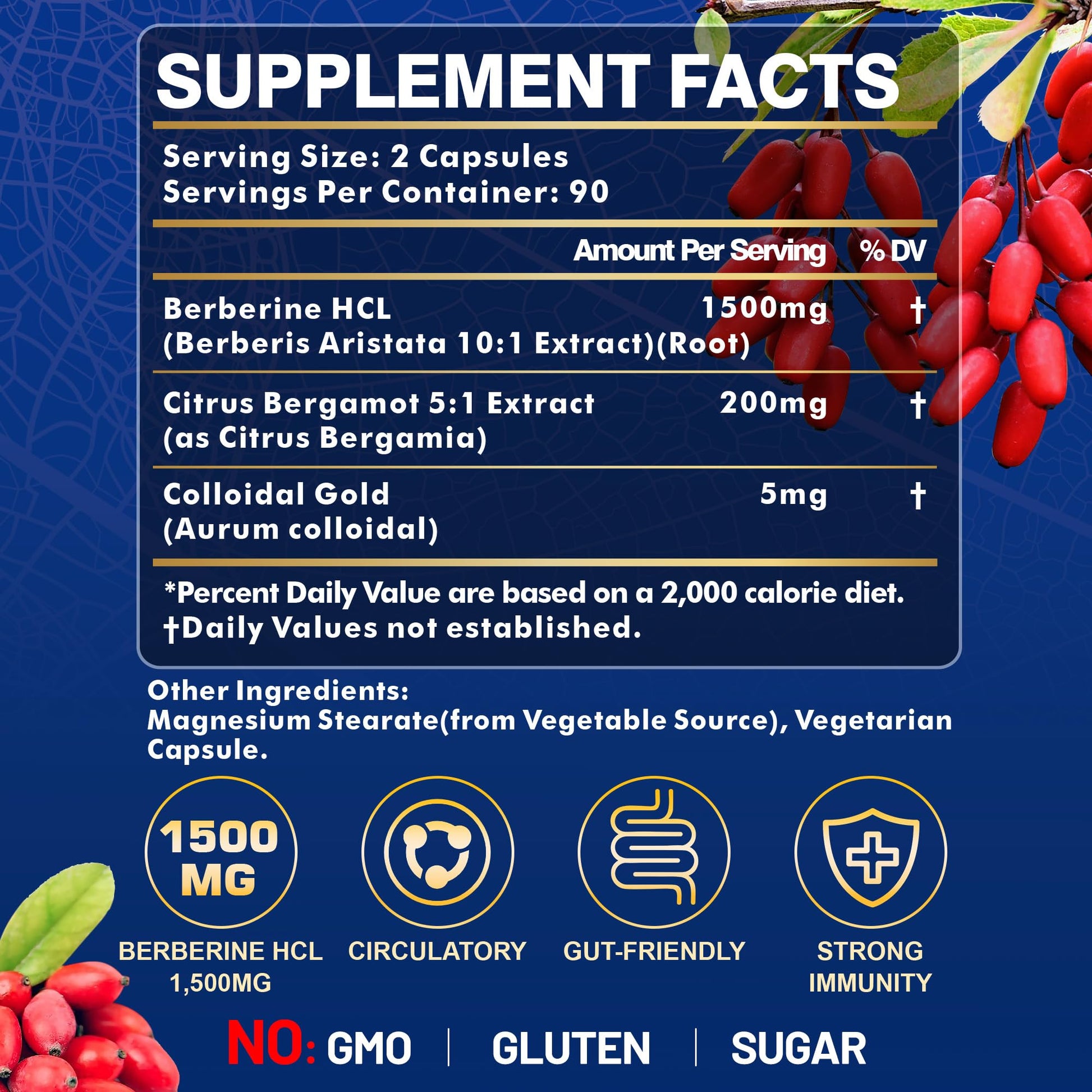 Berberine Supplement - Berberine Weight Loss, High-Potency Berberine 1500MG of Berberine HCL, Plus Citrus Bergamot - for Metabolic, Digestive, and Immune Support - Vegan, Non-GMO, 180 Capsules - Medaid International