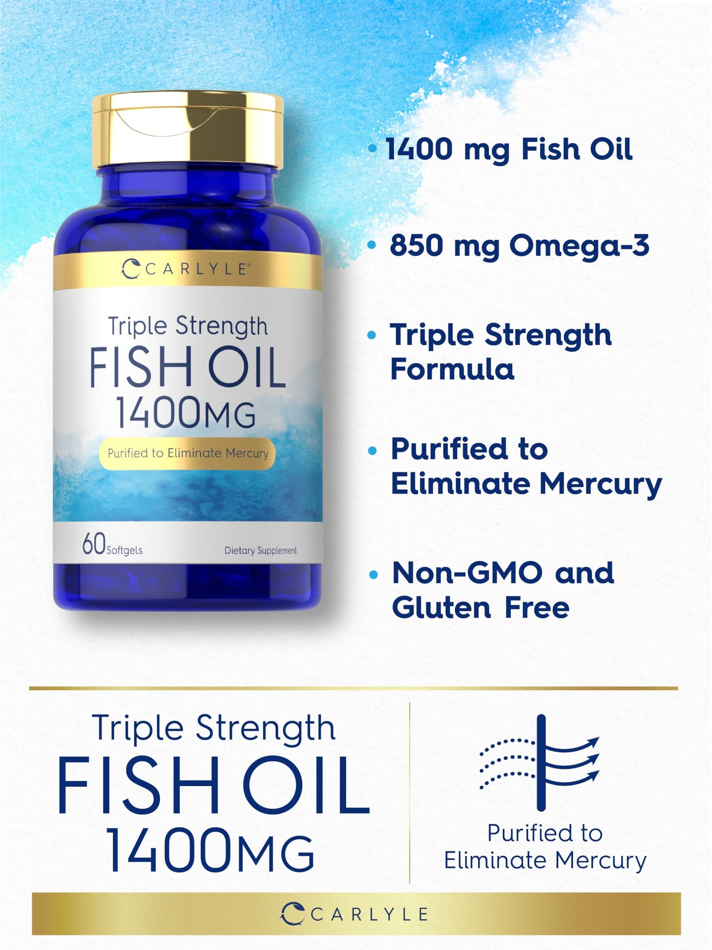 Carlyle Triple Strength Omega 3 Fish Oil | 1400mg | 60 Softgels | Non-GMO, Gluten Free Supplement - Medaid International