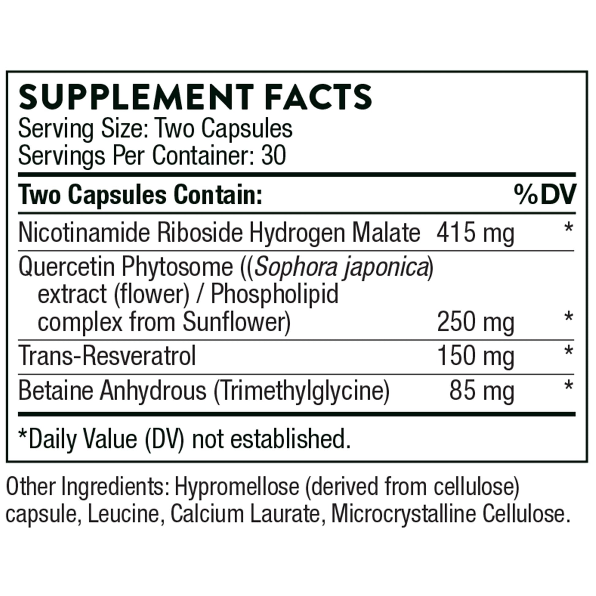 THORNE - ResveraCel - Nicotinamide Riboside with Quercetin Phytosome and Resveratrol - Support Healthy Aging, Methylation, Cellular Energy Production and Metabolism* - 60 Capsules - 30 Servings - Medaid International