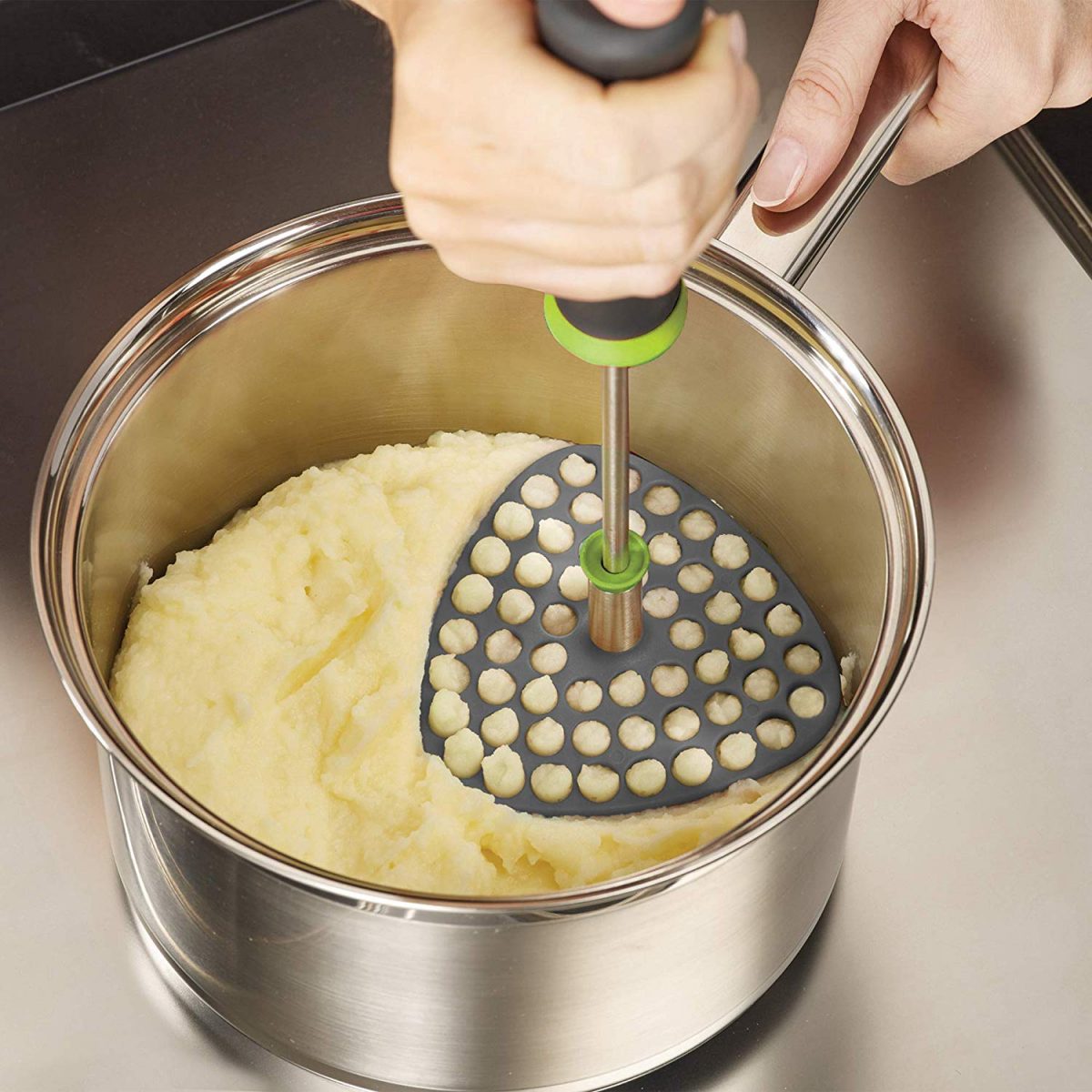 Joseph Joseph 10161 Delta Folding Potato Masher Stores Flat Space Saving Locking, One-Size, Gray/Green - Medaid International