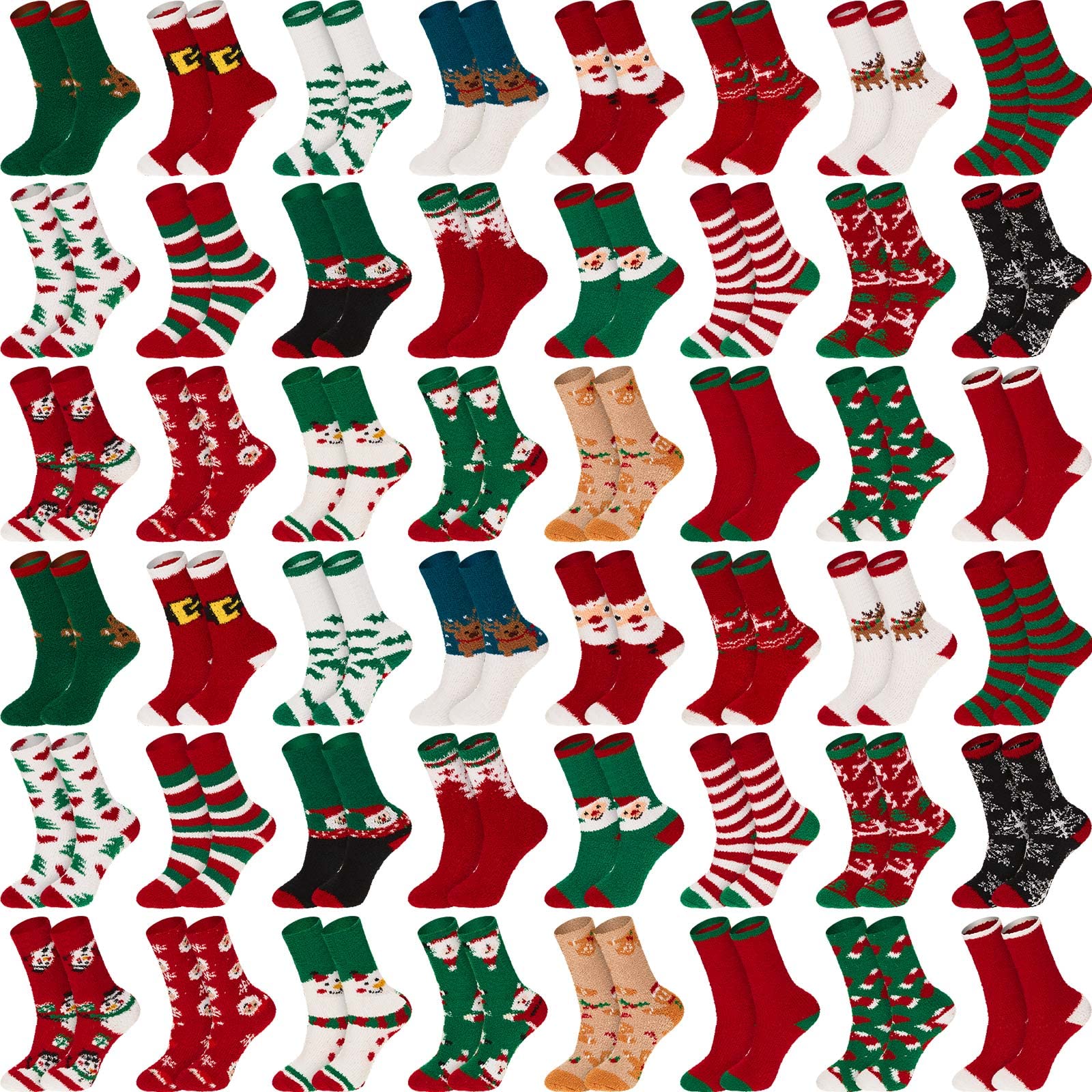 48 Pairs Christmas Fuzzy Socks Bulk for Women Men Holiday Winter Warm Slipper Xmas Snowman Fluffy Santa Socks Gifts - Medaid International