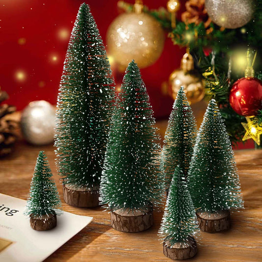 6pcs Mini Christmas Trees Decorations Small Bottle Brush Trees,Artificial Tabletop Christmas Tree for Indoor Outdoor Home Room Party Gift (Green) - Medaid International
