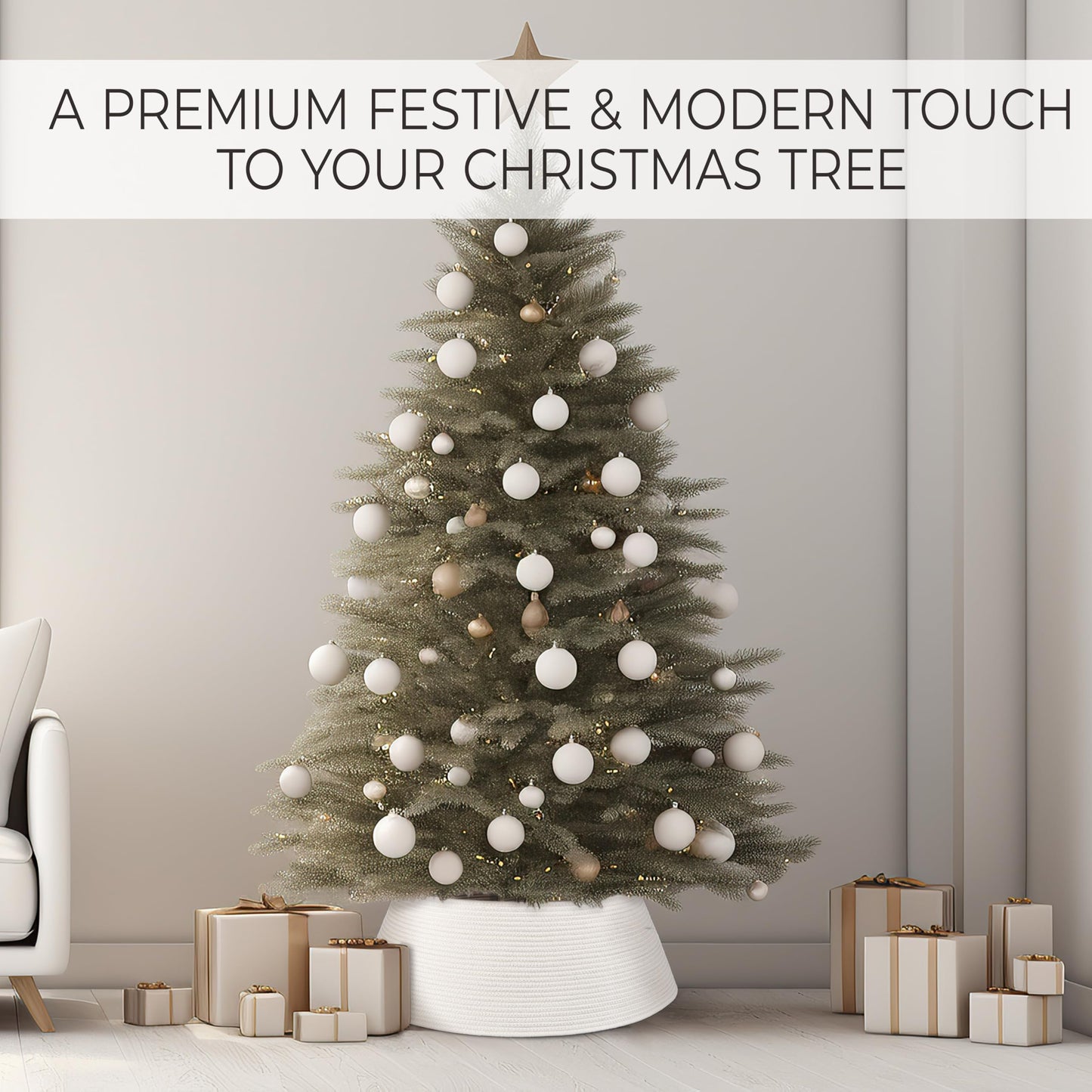 Beautiful Christmas Tree Collar - Modern 28" Cotton Rope Tree Ring - Easy to Set Up Christmas Skirt Enhances Your Holiday Home Decor - Medaid International