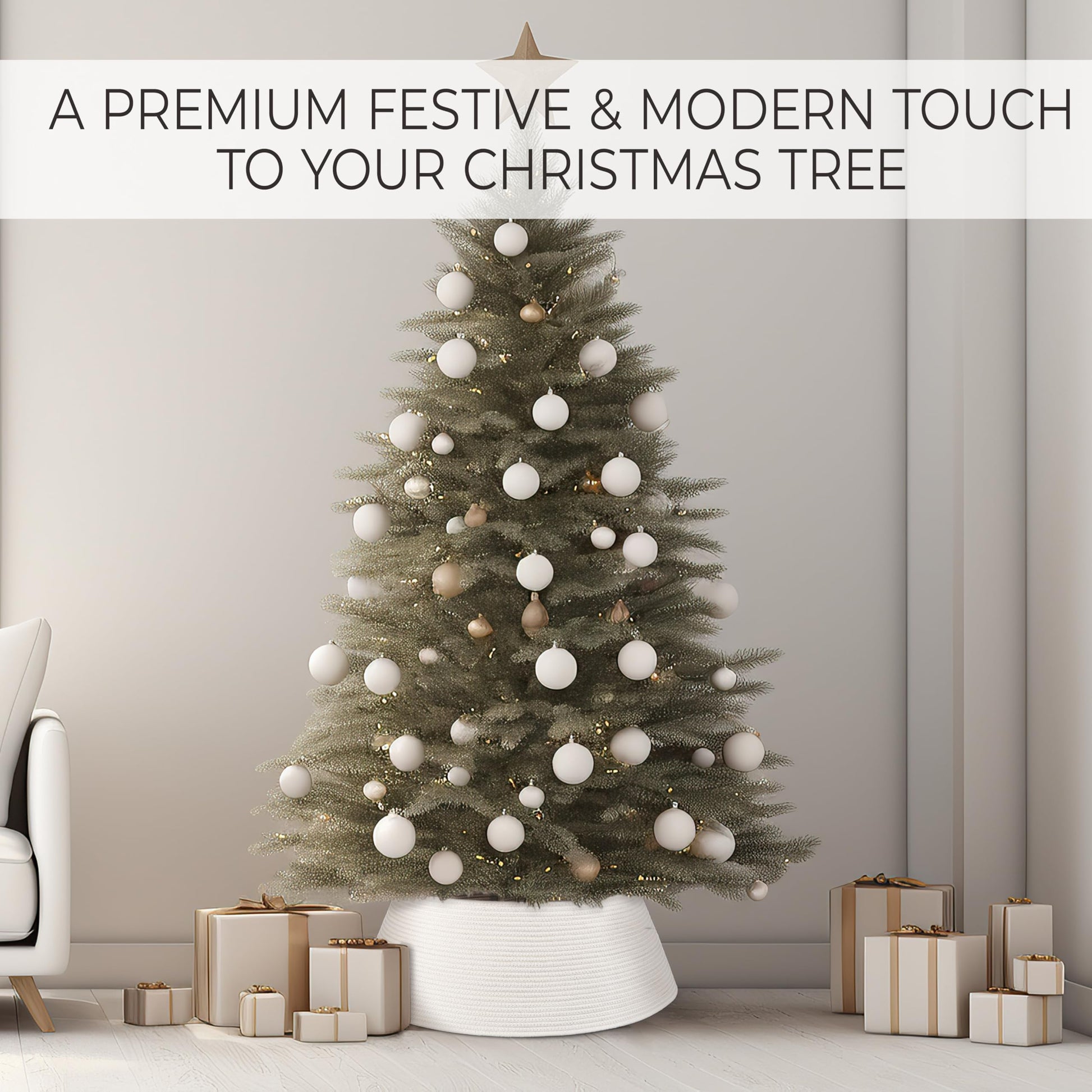Beautiful Christmas Tree Collar - Modern 28" Cotton Rope Tree Ring - Easy to Set Up Christmas Skirt Enhances Your Holiday Home Decor - Medaid International