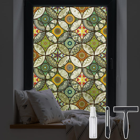 DKTIE Static Cling Decorative Window Film with Installation Tools Non Adhesive Privacy Film, Stained Glass Window Film for Bathroom Shower Door Heat Cotrol Anti UV, 17.7 x 78.7 Inch - Medaid International