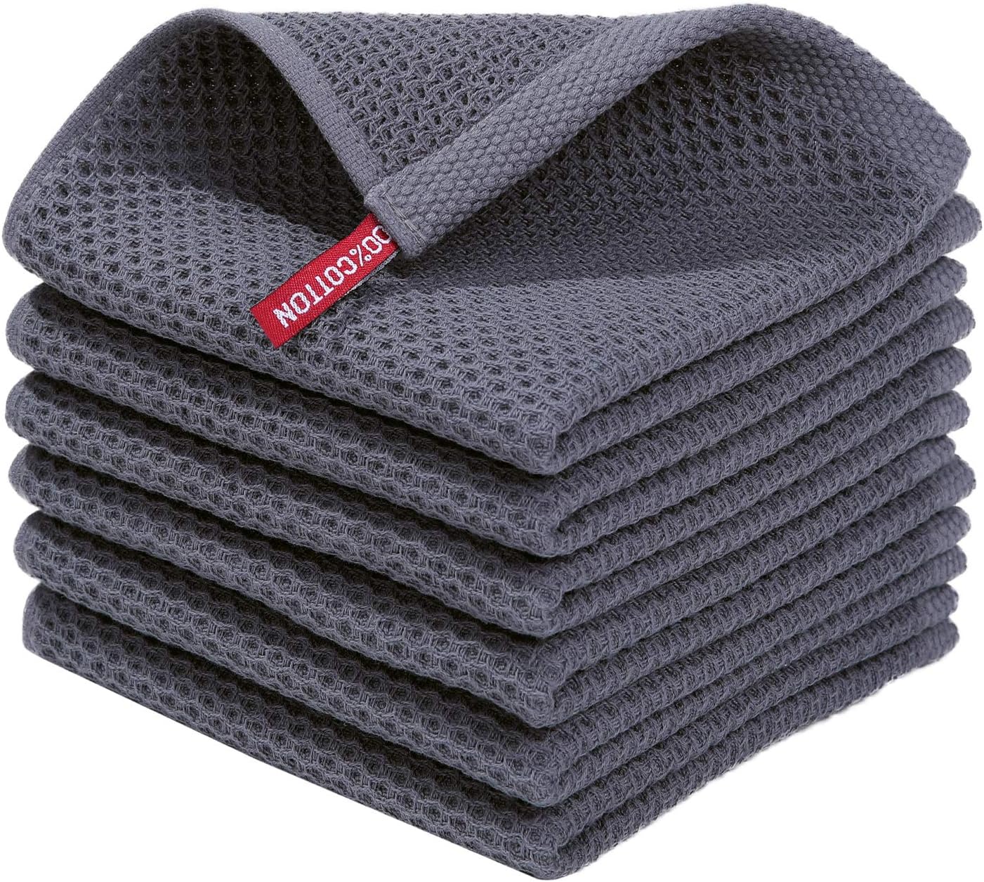 Homaxy 100% Cotton Waffle Weave Kitchen Dish Cloths, Ultra Soft Absorbent Quick Drying Dish Towels, 12x12 Inches, 6-Pack, Dark Grey - Medaid International
