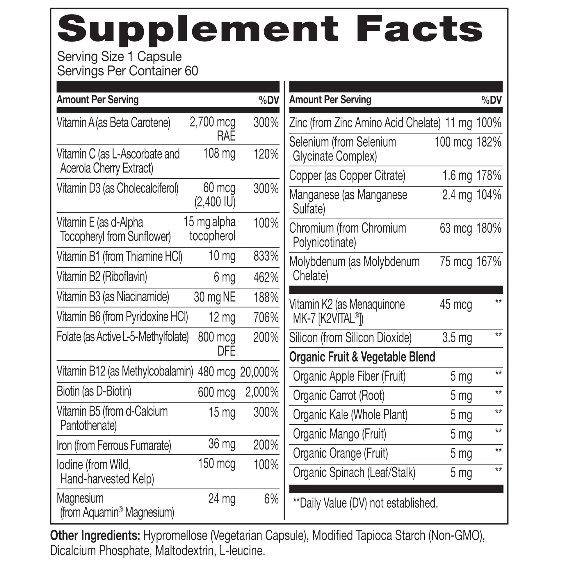NATURELO Bariatric Multivitamin - One Daily with Iron - Supplement for Post Gastric Bypass Surgery Patients - Natural Whole Food Nutrition - 60 Veggie Capsules - Medaid International