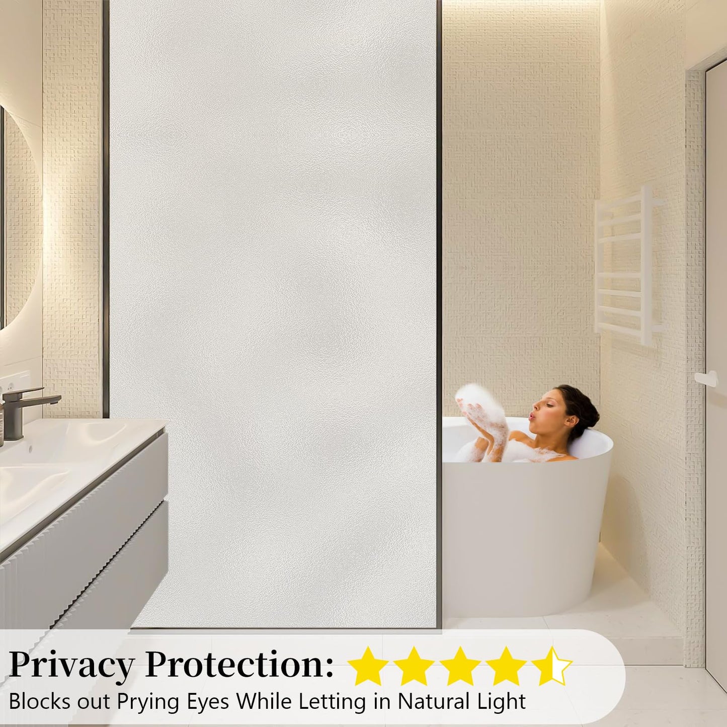 Niviy Etched Privacy Window Film Frosted Glass Static Cling Non Adhesive Window Frost Film for Home Office, 35.4 inch x 78.7 inch - Medaid International