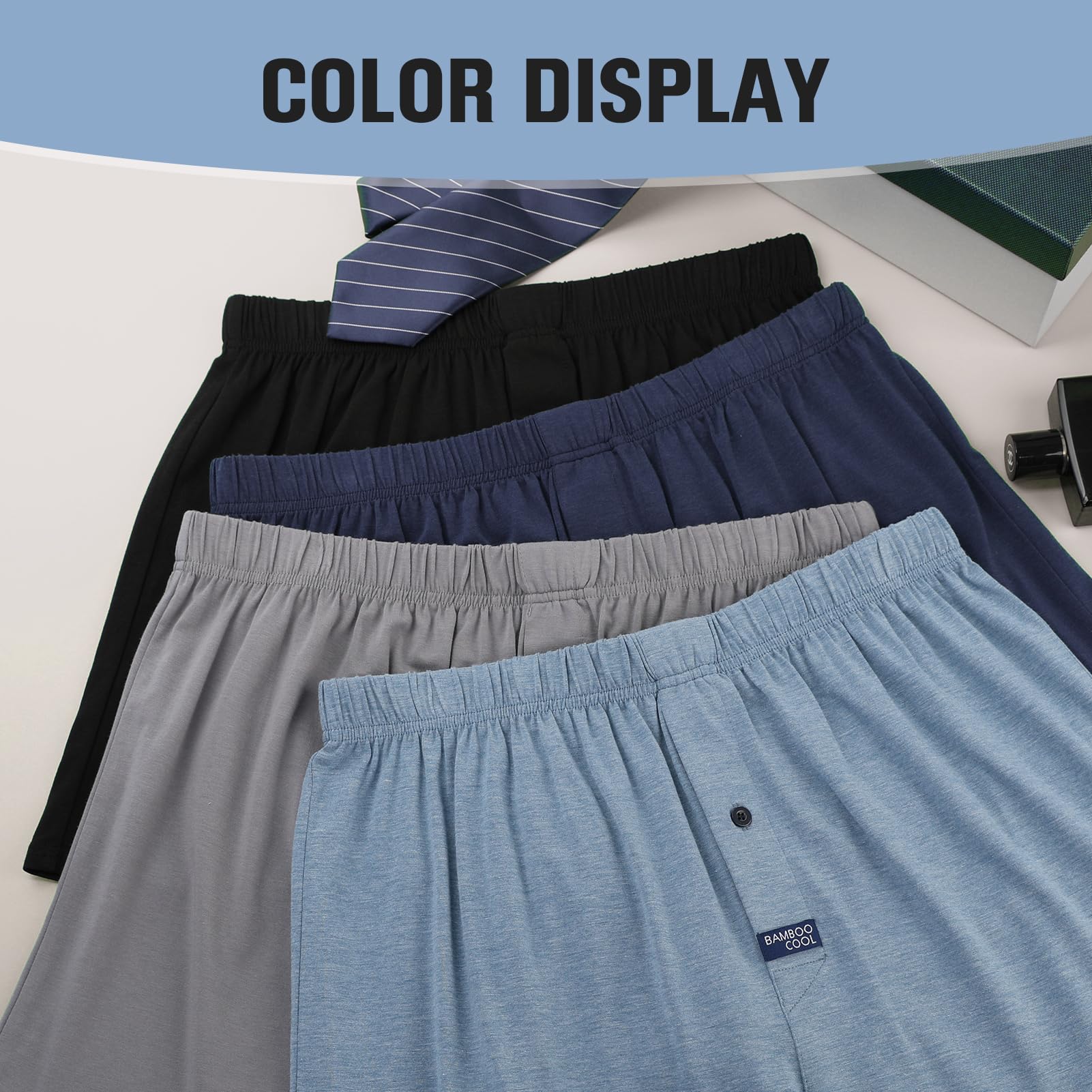 BAMBOO COOL Men's Boxer Short soft and Breathable Knit Boxers for men Moisture-wicking Underwear with Button Fly 3 Pack - Medaid International