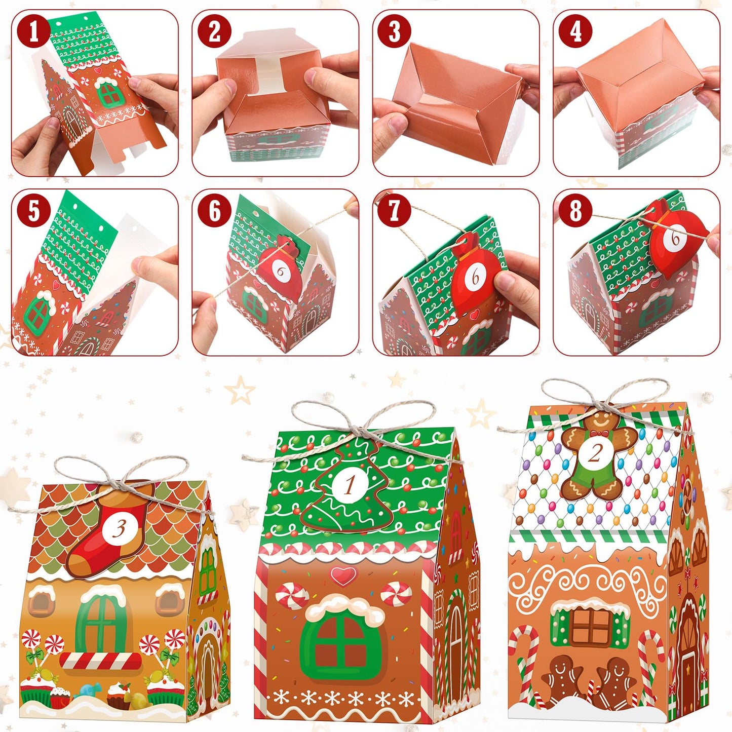 Woanger 24 Empty Advent Calendar Boxes to Fill, Christmas DIY Advent Calendar 24 Days Countdown Gift Xmas Gingerbread House Candies Treats Boxes for 2025 Xmas Holiday Decor(Classic Style) - Medaid International