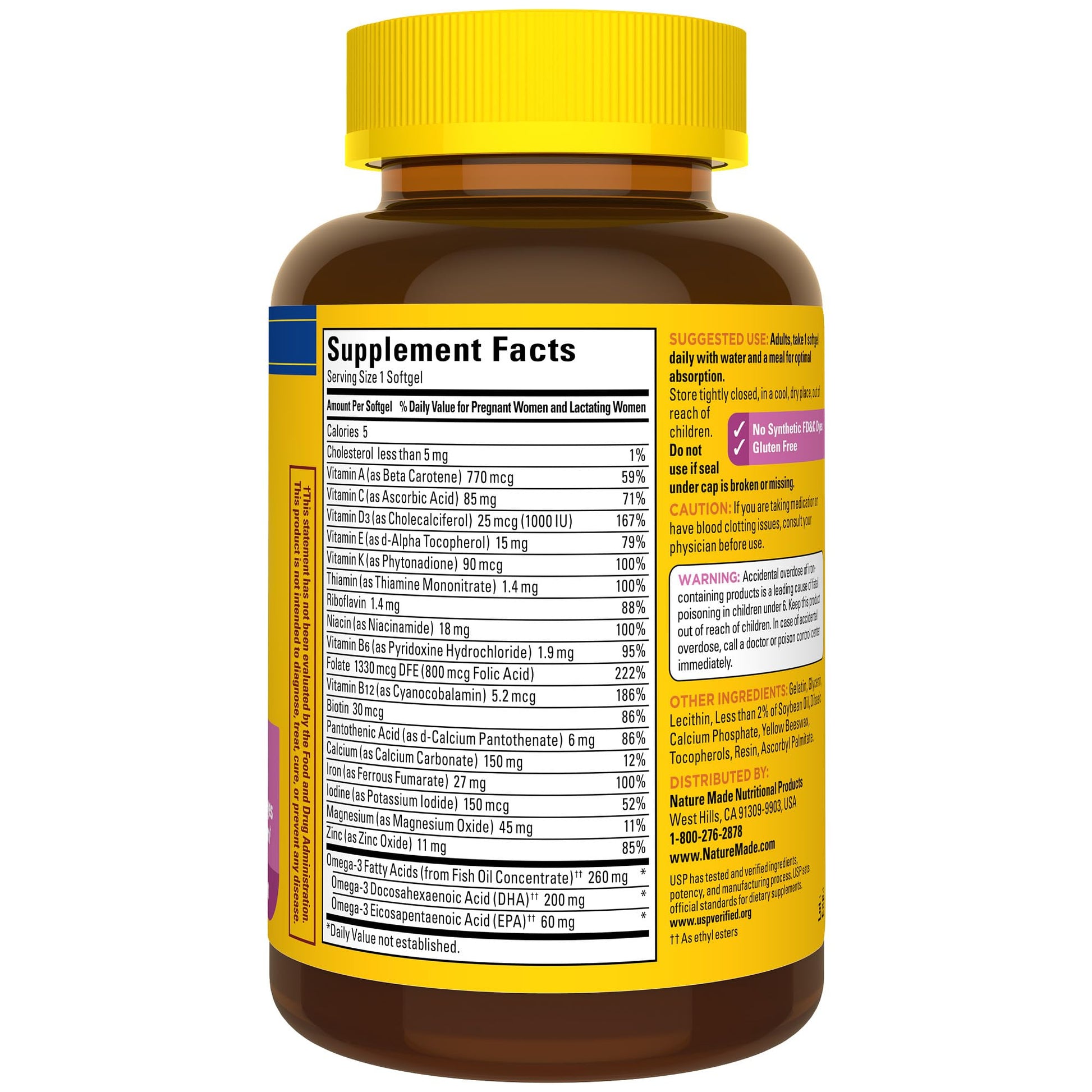 Nature Made Prenatal with Folic Acid + DHA, Prenatal Vitamin and Mineral Supplement for Daily Nutritional Support, 110 Softgels, 110 Day Supply - Medaid International