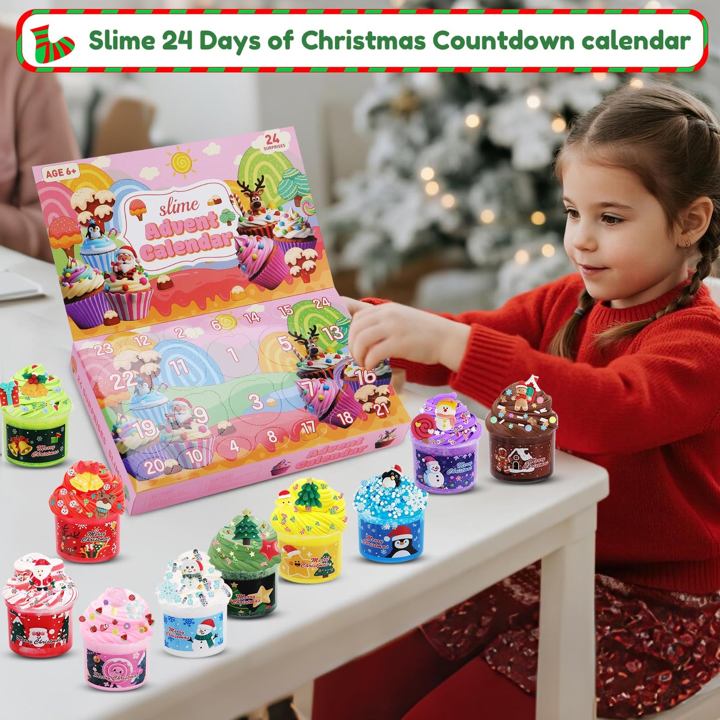 Slime Advent Calendar 2025, Christmas Countdown Calendar 24 Days, DIY Cute Butter Slime Supply Kit 24 Days of Surprises - Xmas Gifts with Charms Party Favors Stocking Stuffers for Kids - Medaid International