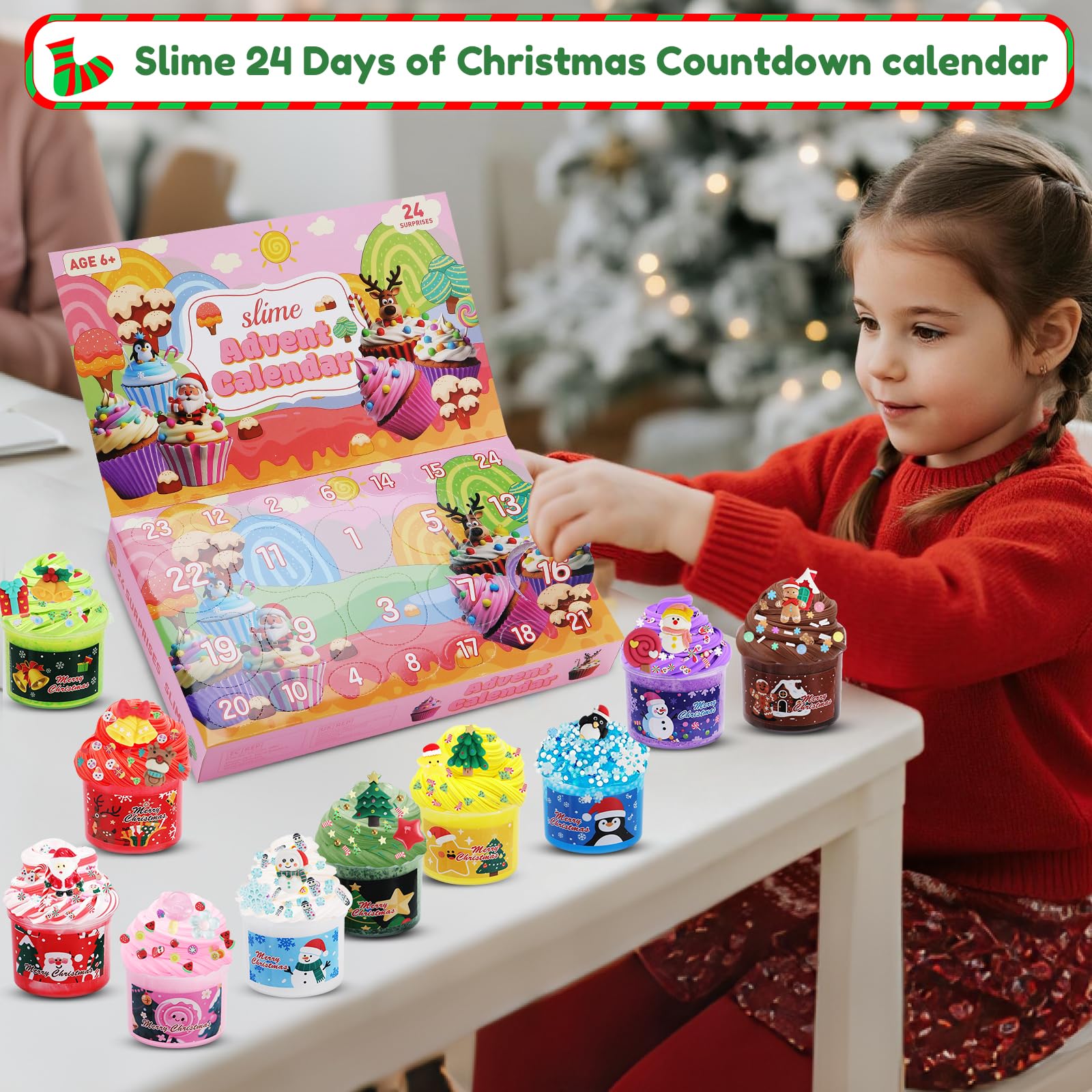 Slime Advent Calendar 2025, Christmas Countdown Calendar 24 Days, DIY Cute Butter Slime Supply Kit 24 Days of Surprises - Xmas Gifts with Charms Party Favors Stocking Stuffers for Kids - Medaid International