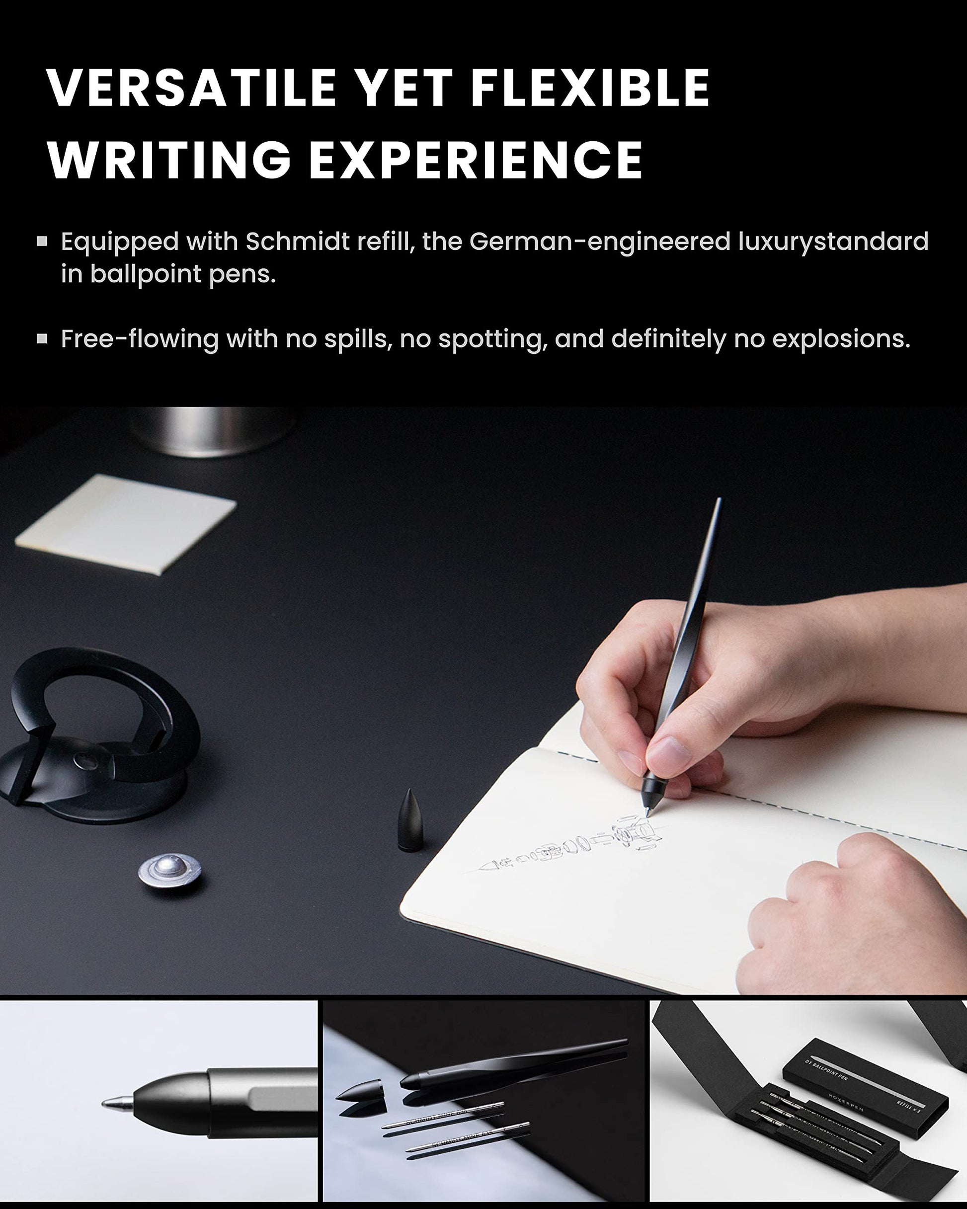 novium Hoverpen Interstellar - Space Black, Ballpoint Pen, Unique Conversational Starter, Premium Futuristic Design, Precision Flow Ink, Schmidt Ballpoint Cartridges - Medaid International
