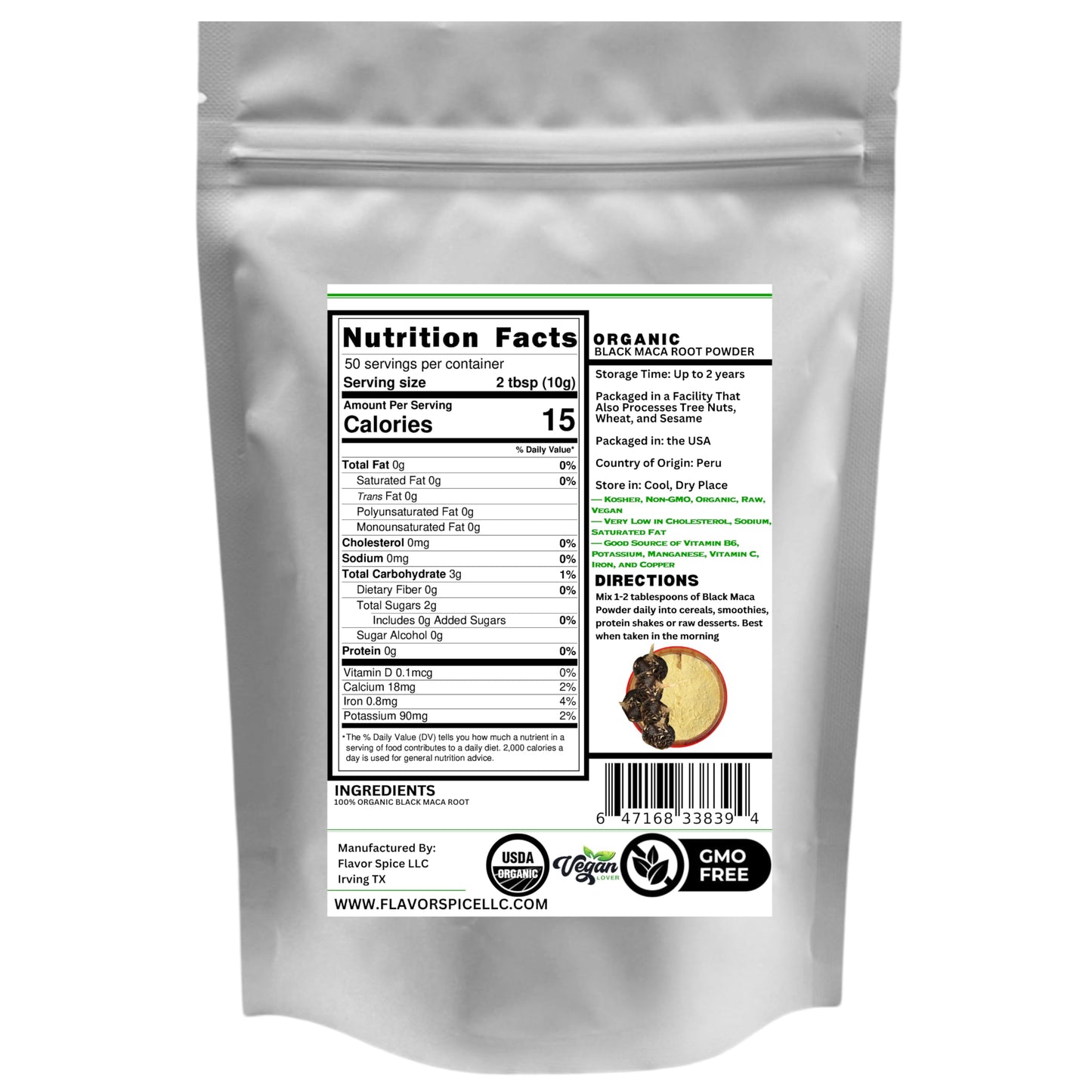 Raw Peruvian Organic Black Maca Powder 1LB | for Men & Women Vegan Superfood, Gluten Free & Non GMO - Medaid International