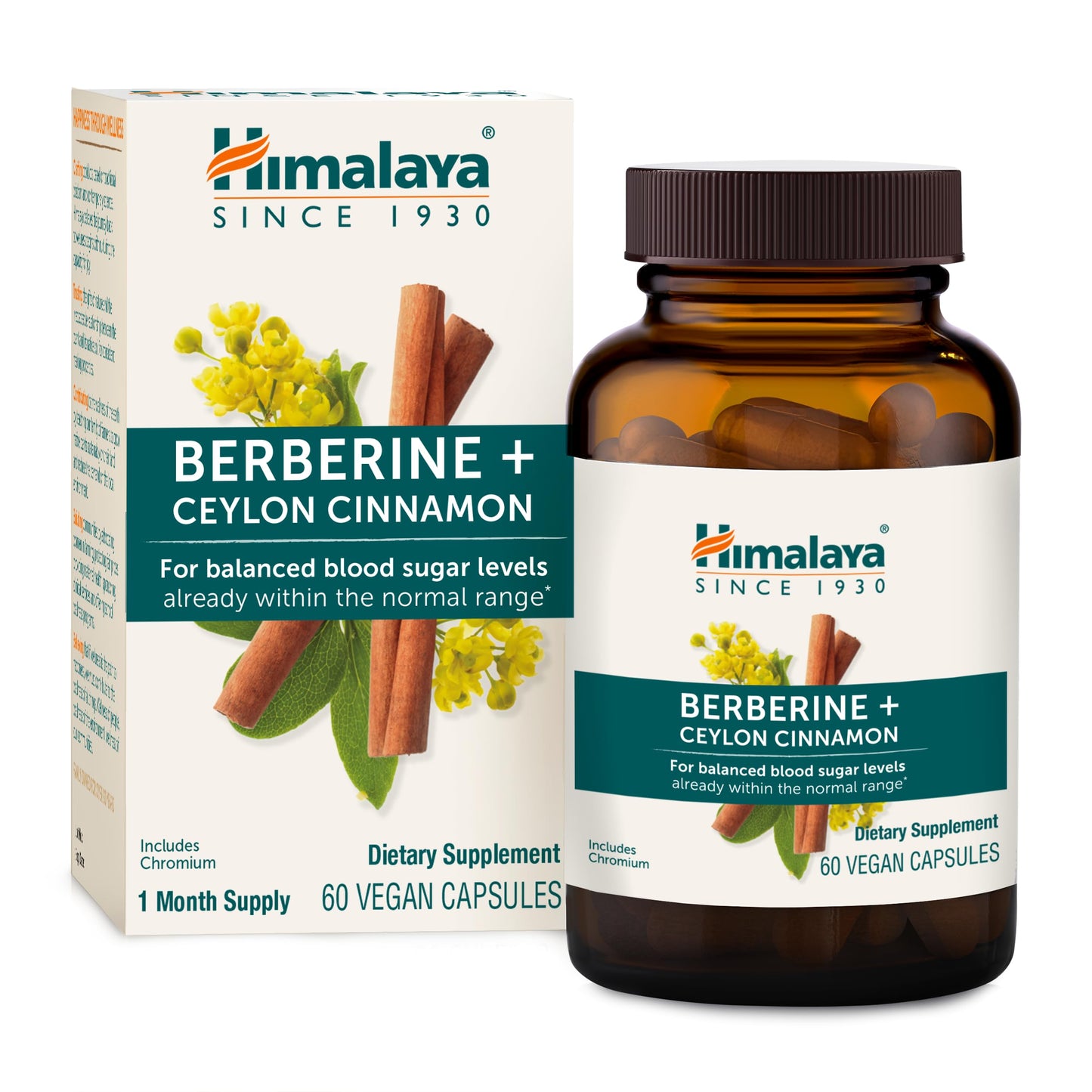 Himalaya Berberine with Ceylon Cinnamon - Herbal Supplement for Supporting Normal Metabolism, Immune, and Digestive Health - Vegan, Gluten Free, 60 Vegetarian Capsules - Medaid International