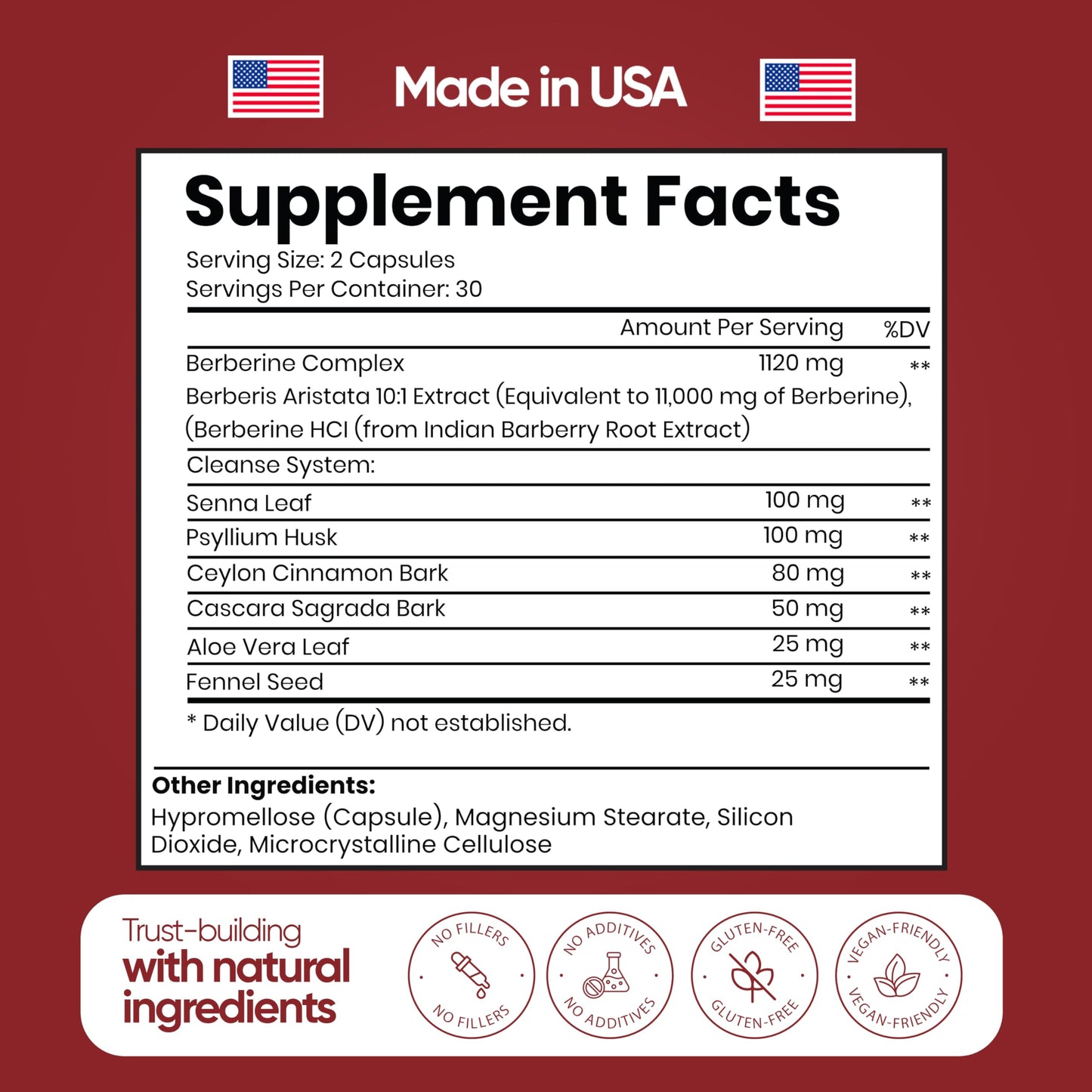 ANCIENT DIOSA Berberine Supplement, 60 Capsules 30-Day Supply - Berberine with Ceylon Cinnamon Bark, Senna Leaf and Psyllium Husk - Supports Liver Detoxification, Gut Health, Digestion and Bloating - Medaid International