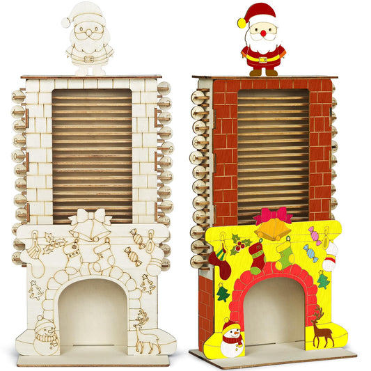 Cinrobiye Countdown to Christmas Wooden Advent Calendar，DIY Christmas Advent Countdown Colorable Santa in the Chimney Craft kit for Door Table Wall Mantel Holiday Farmhouse Xmas Decor - Medaid International