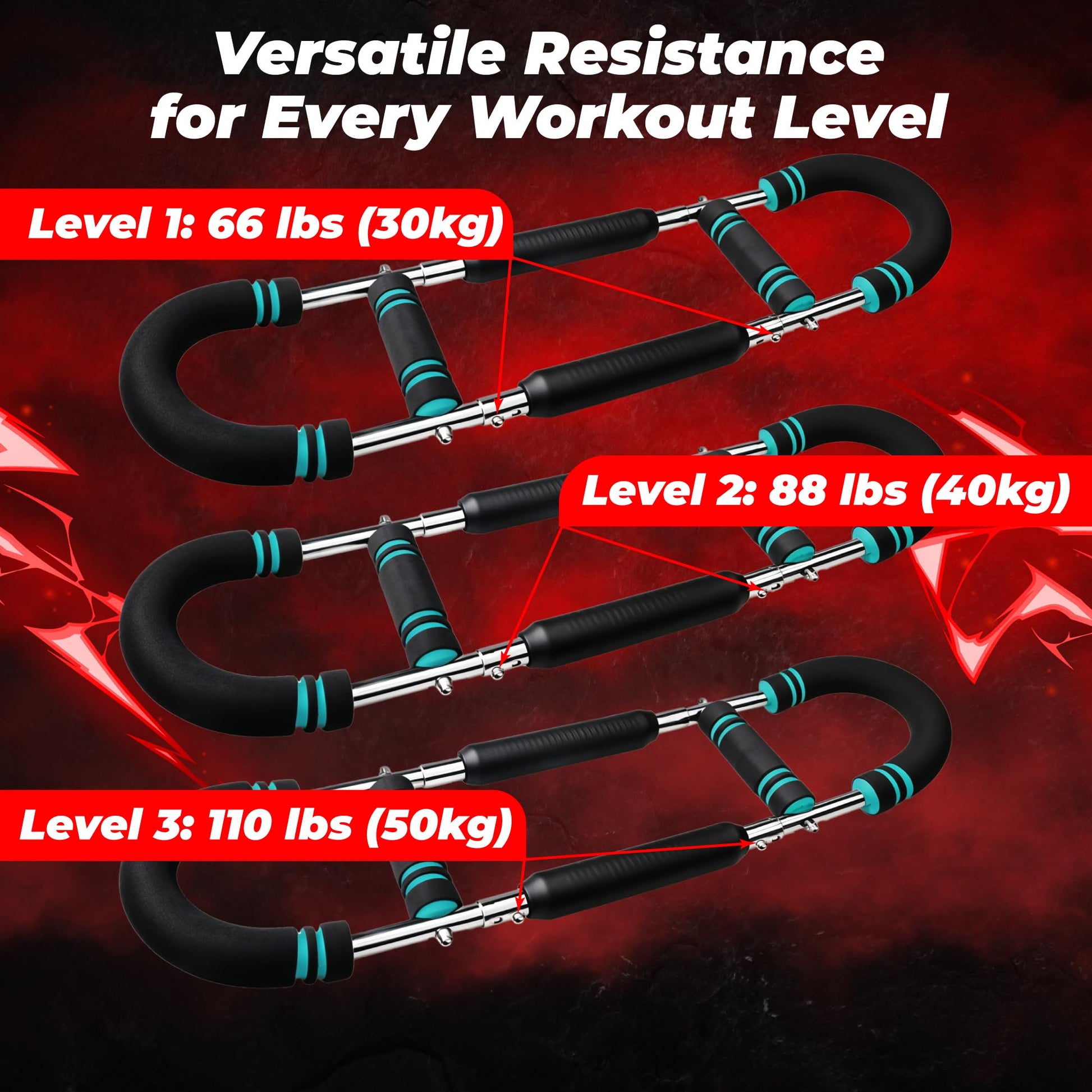 Twister Arm Trainer Chest Workout Equipment - 66-110lbs Adjustable Resistance Upper Body Muscle Strength Builder Clip Exerciser for Men - Home Gym Wrist Exercise Pectoral Strengthener Bar Device - Medaid International