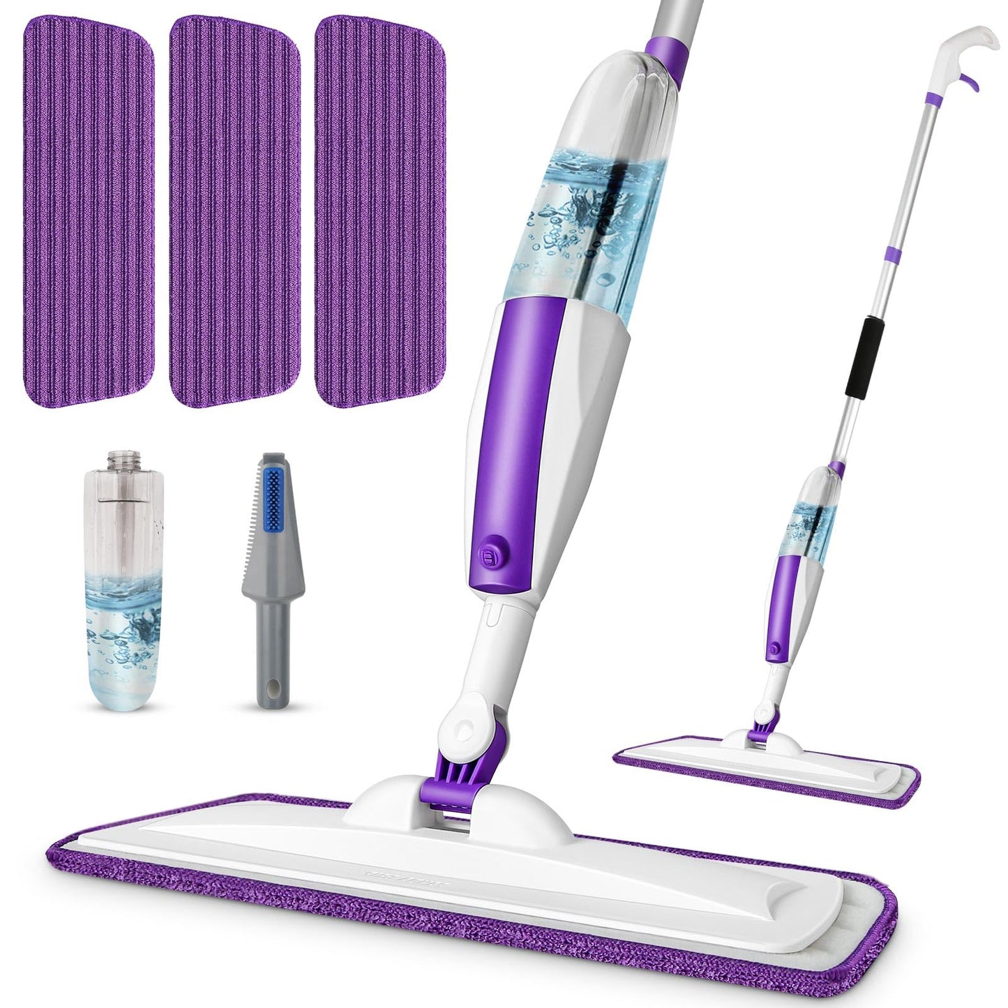 Spray Mops for Floor Cleaning Floor Mop with a Refillable Spray Bottle and 3 Washable Microfiber Pads Home or Commercial Use Dry Wet Flat Mop for Hardwood Laminate Wood (Purple) - Medaid International