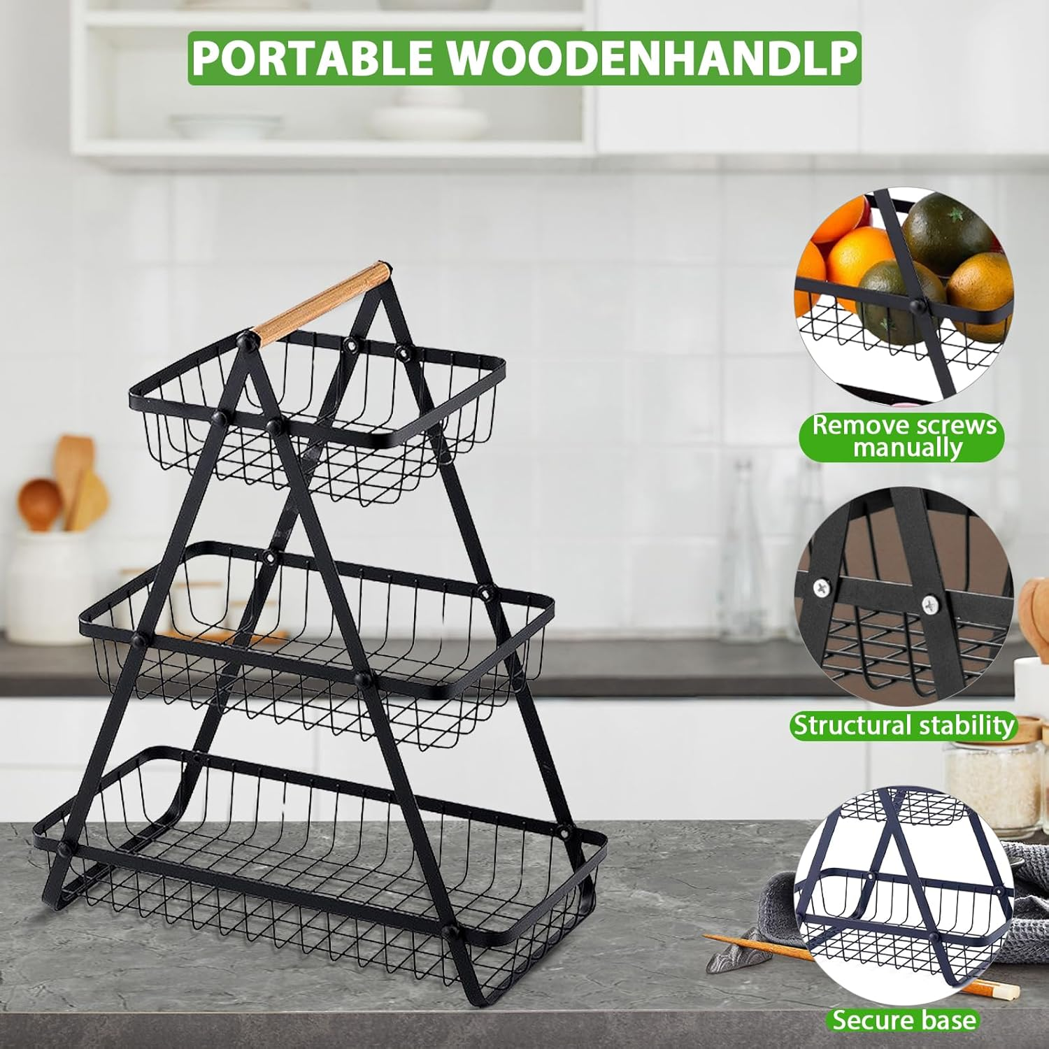 3 Tier Countertop Iron Storage Basket - Medaid International