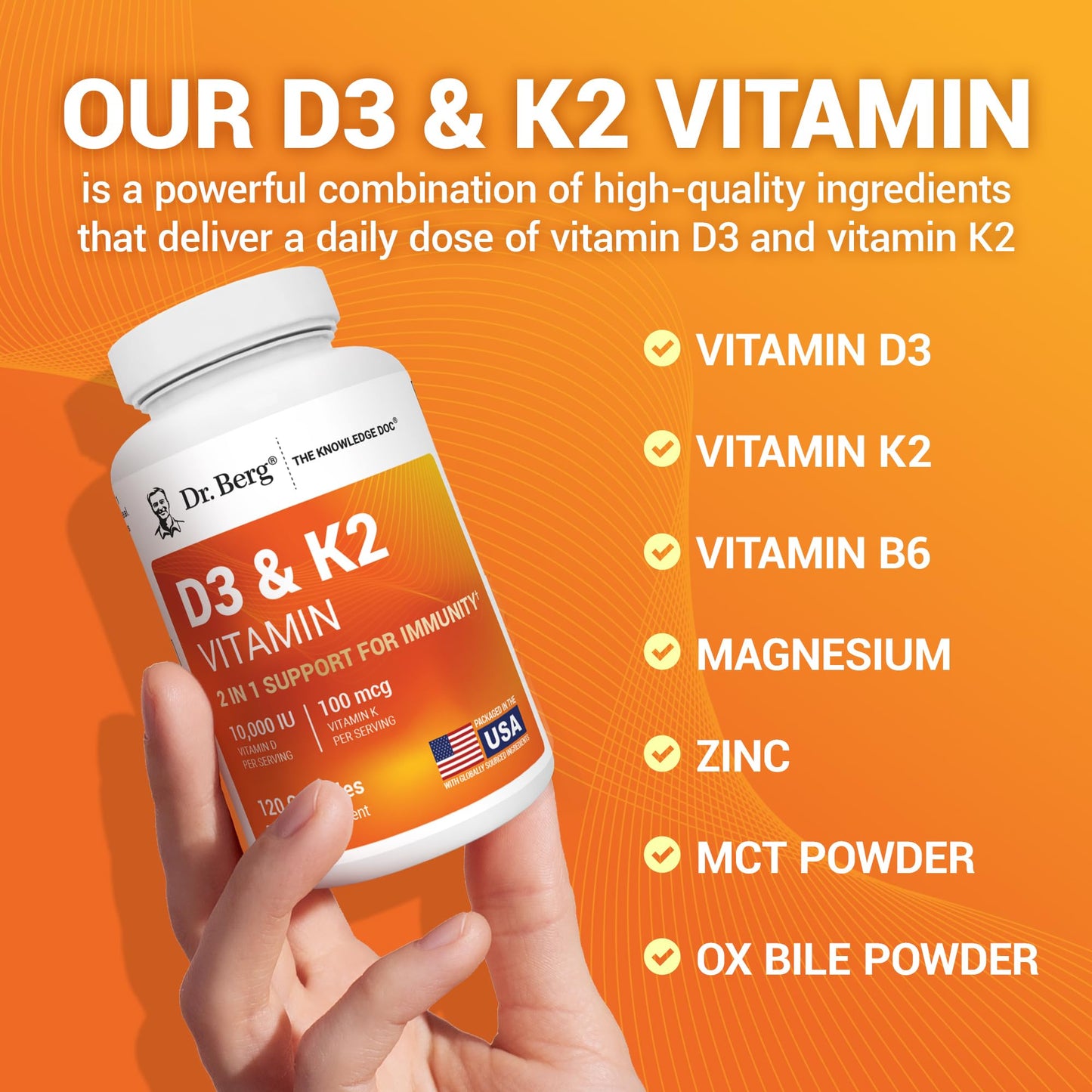 Dr. Berg Maximum Strength 7-in-1 Vitamin D3 K2 10,000 IU | Naturally Derived D3 | 4X Lab-Tested & Verified | High Absorption Formula | K2 D3 Vitamin Supplement - 120 Capsules - Medaid International