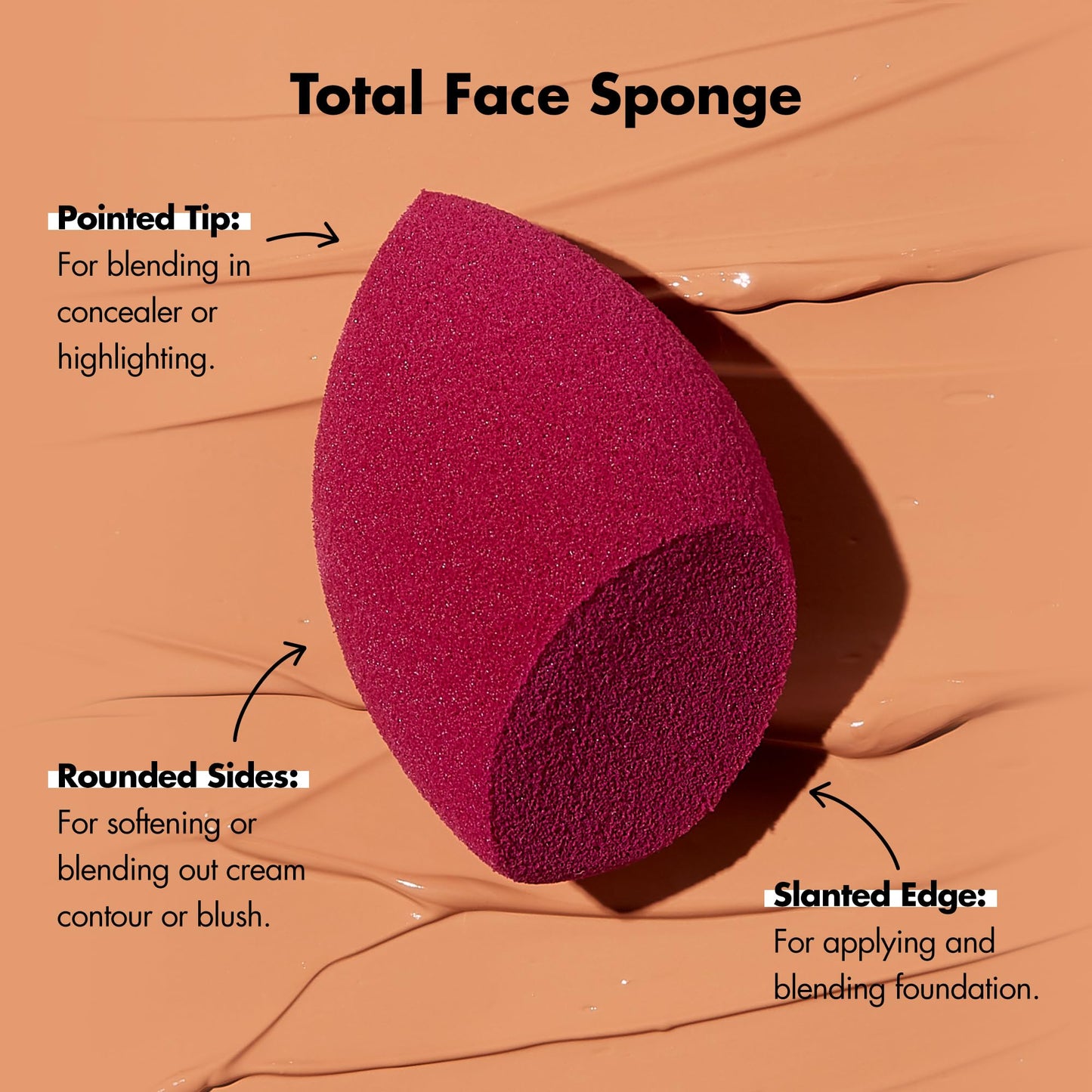 e.l.f. Total Face Blending Sponge, Latex-Free Makeup Sponge With Angled & Rounded Sides For Concealer, Foundation & more, Vegan & Cruelty-Free - Medaid International