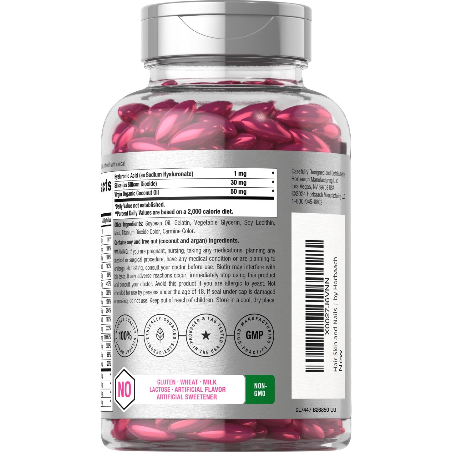 Horbäach Hair Skin and Nails Vitamins | 300 Softgels | with Biotin and Collagen | Infused with Argan Oil and Coconut Oil | Non-GMO, Gluten Free Supplement - Medaid International