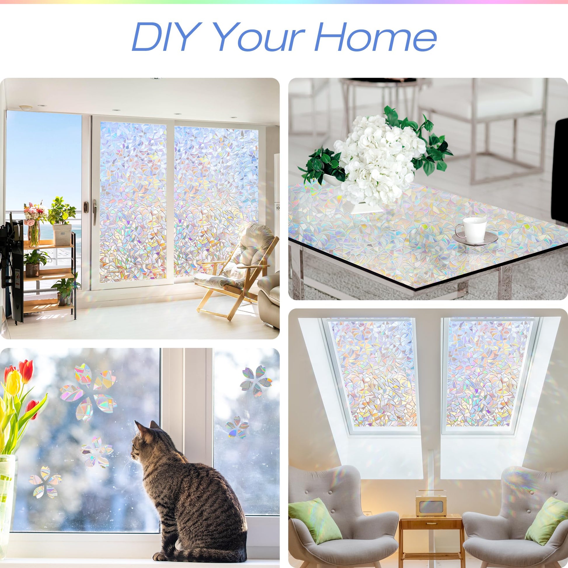 Homein Window Privacy Film, Rainbow Window Film Decorative 3D Window Clings Non Adhesive Window Tint for Home, Stained Glass Window Film for Glass, UV Blocking, 17.5 x 78.7 inches - Medaid International