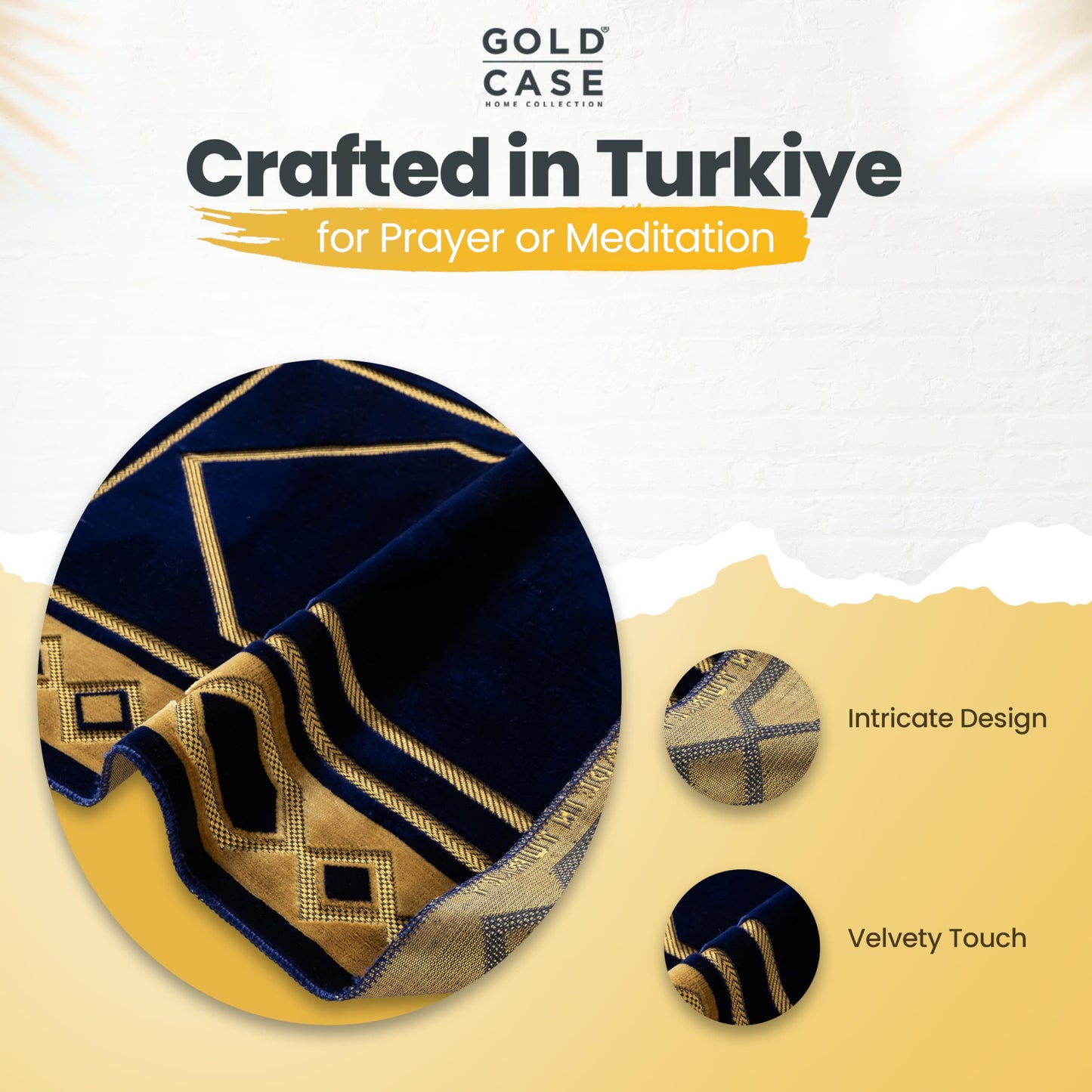 Gold Case Home Collection Islamic Prayer Mat - Islam Praying Rug for Muslim Women & Men - Soft Turkish Salah Mats Eid & Ramadan Gifts - Pray Bead (Tesbih) Included - Made in Turkiye - Navy Blue - Medaid International