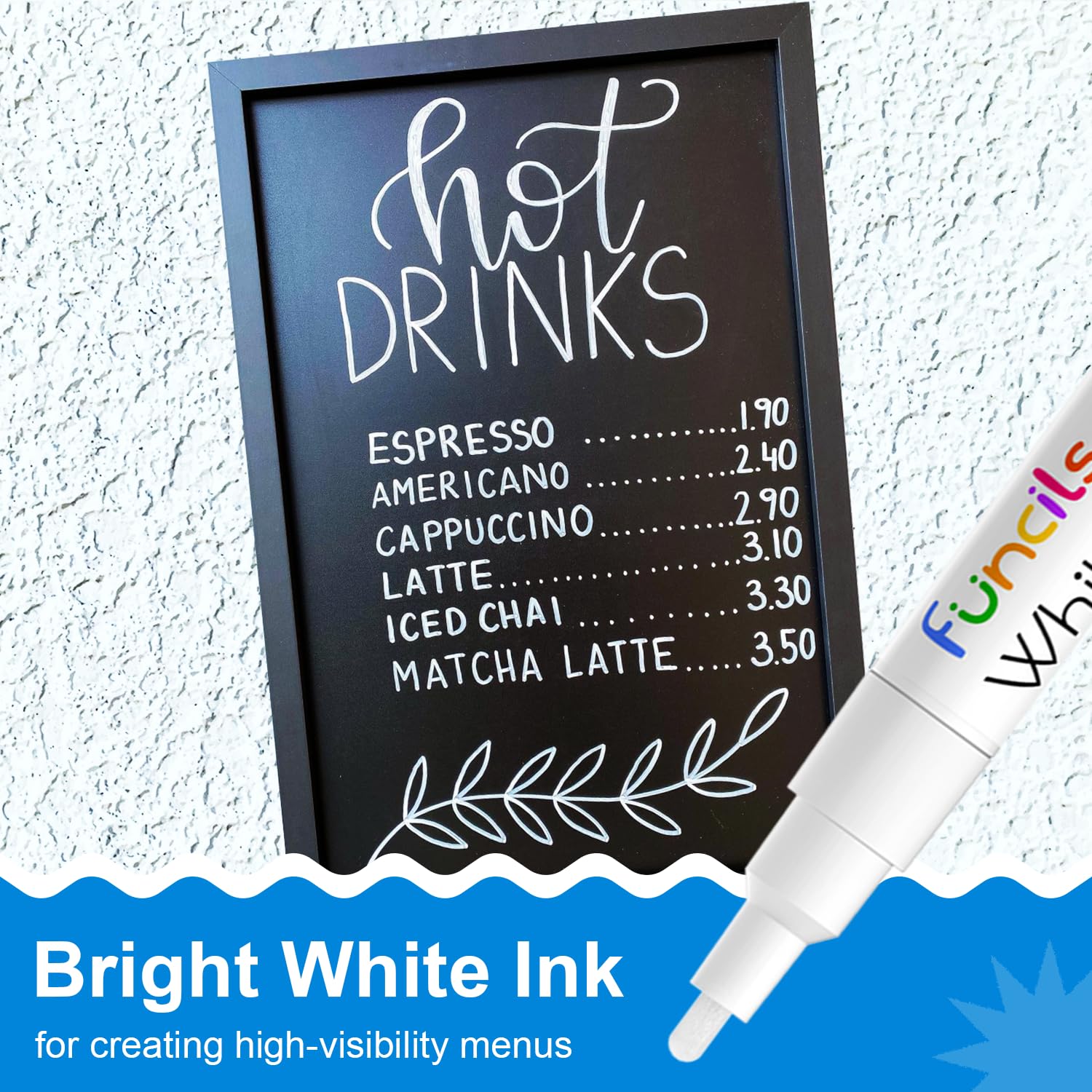 Funcils White Chalk Markers Fine Tip (5 Pack, 3mm Reversible Tip) - For Chalkboard, Blackboard, Car Windows, Glass, Acrylic Calendar | Dry erase, Erasable Thin Liquid Chalk Pens - Medaid International