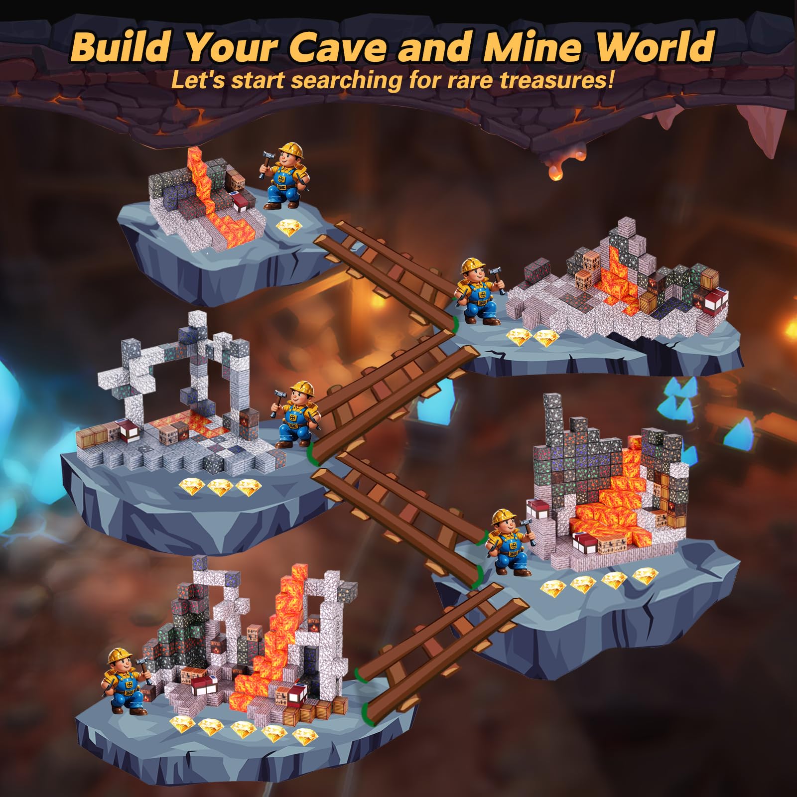 gyttoping Magnetic Blocks, 128PCS Build Cave Magnet World Set, Magnetic Toys for Boys & Girls Age 3-5, 4-8, 8-12, STEM Sensory Building Gifts Toys for Kids for 3+ - Medaid International