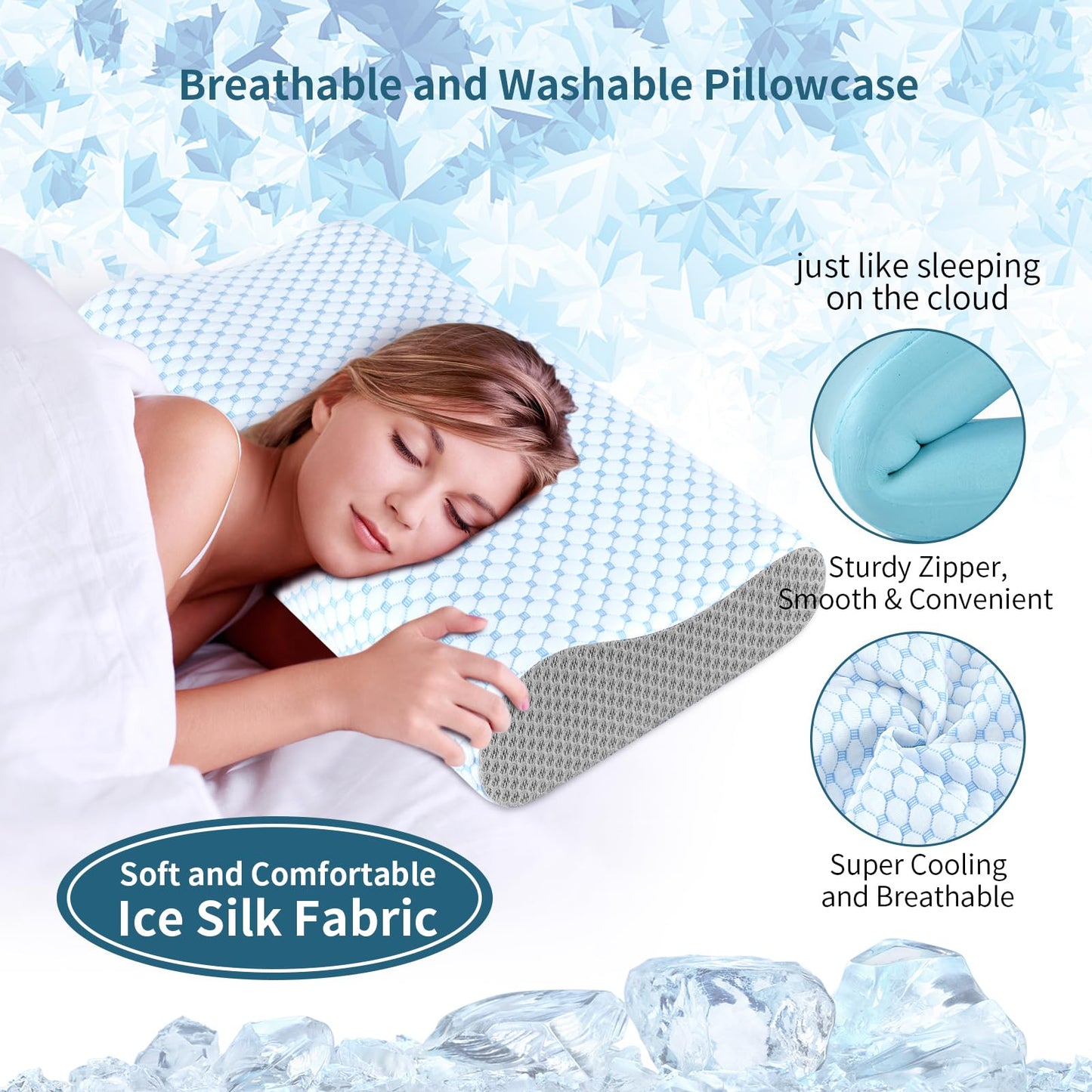 Cervical Neck Pillow for Pain Relief, Contour Memory Foam Pillows for Sleeping, Odorless Ergonomic Pillow Adjustable Orthopedic Cooling Pillow Bed Pillow Neck Support for Side Back Stomach Sleepers - Medaid International