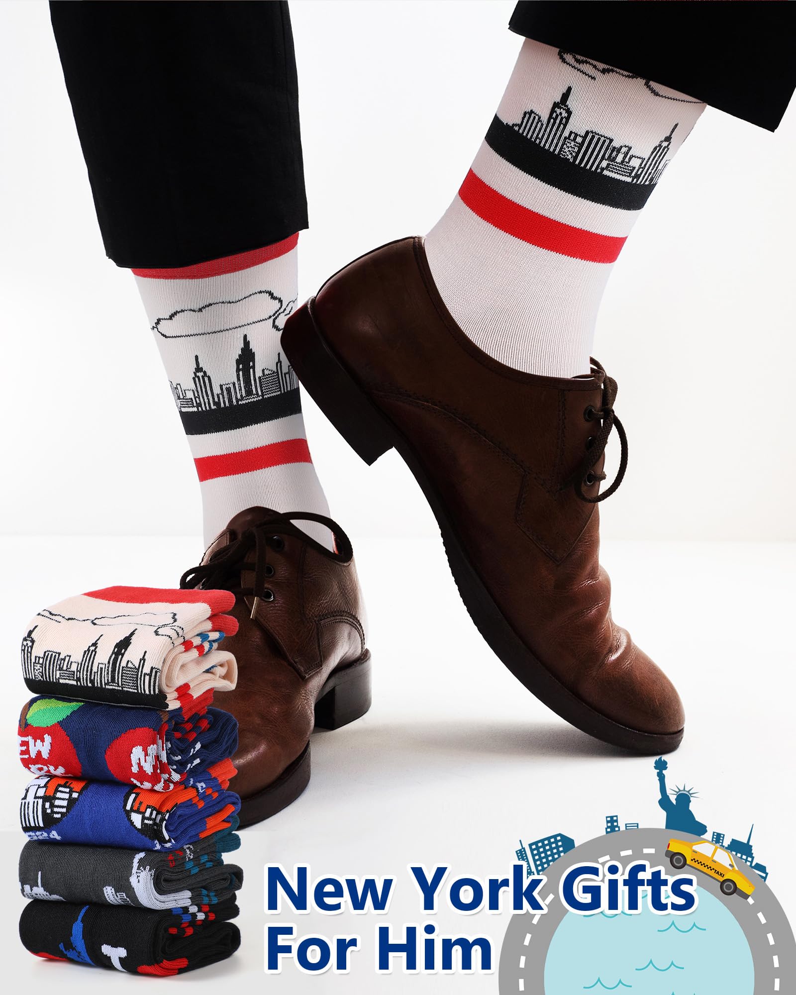 Halfchet 5 Pairs Funny New York Souvenirs Gifts for Men Novelty New York City Socks City State Crew Socks Souvenirs for Traveler Lover Holiday Birthday Gifts - Medaid International