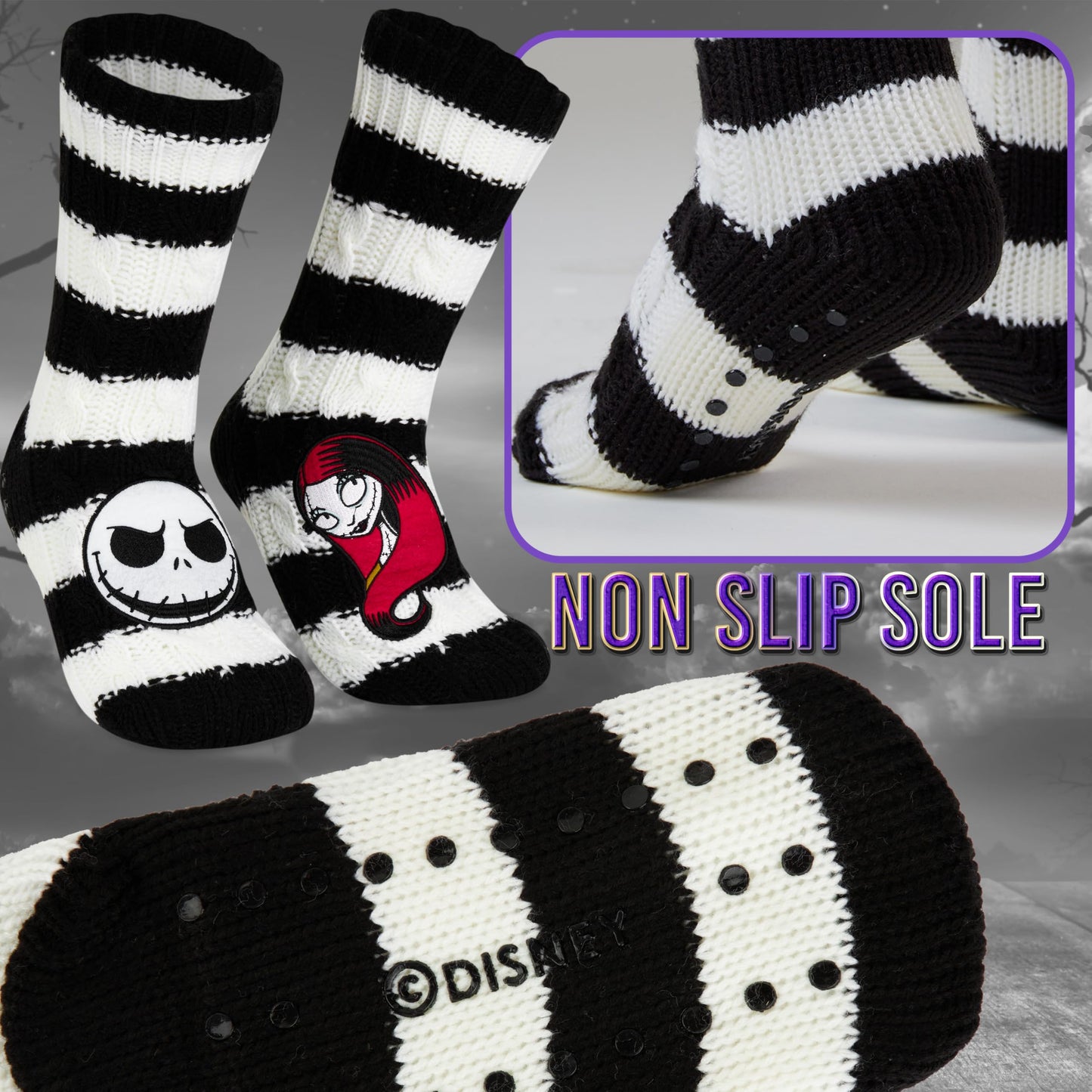 Get Trend The Nightmare Before Christmas Slipper Socks with Grips for Women, Teens, Size 4–9, Non Slip Fluffy Socks, Cozy Gifts for Women (4/9 US, White/Black TNBC) - Medaid International