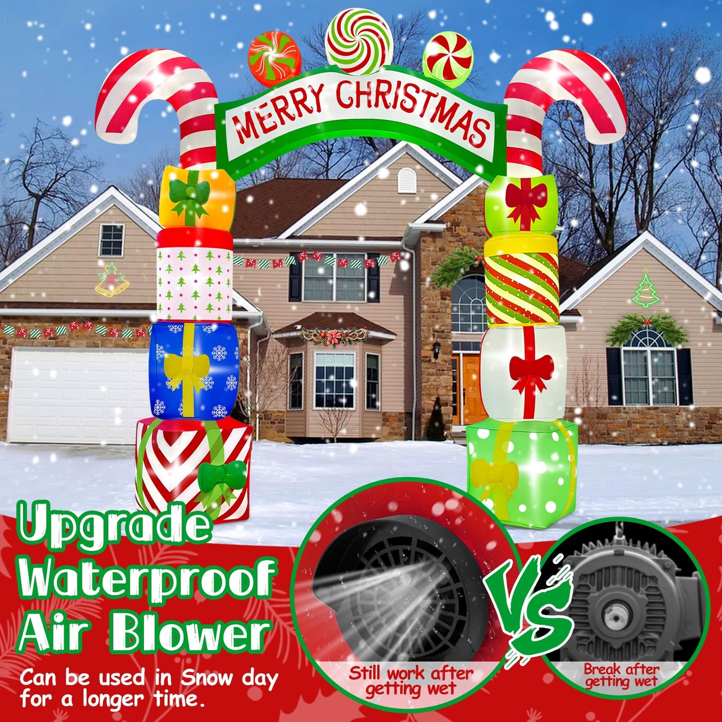 Kalolary 10 FT Christmas Inflatable Archway Gift Boxes, Xmas Arch Inflatable Blow Up Yard Outdoor Decorations Merry Christmas Giant Inflatables with Build-in Lights for Yard Garden Lawn Indoor Decor - Medaid International