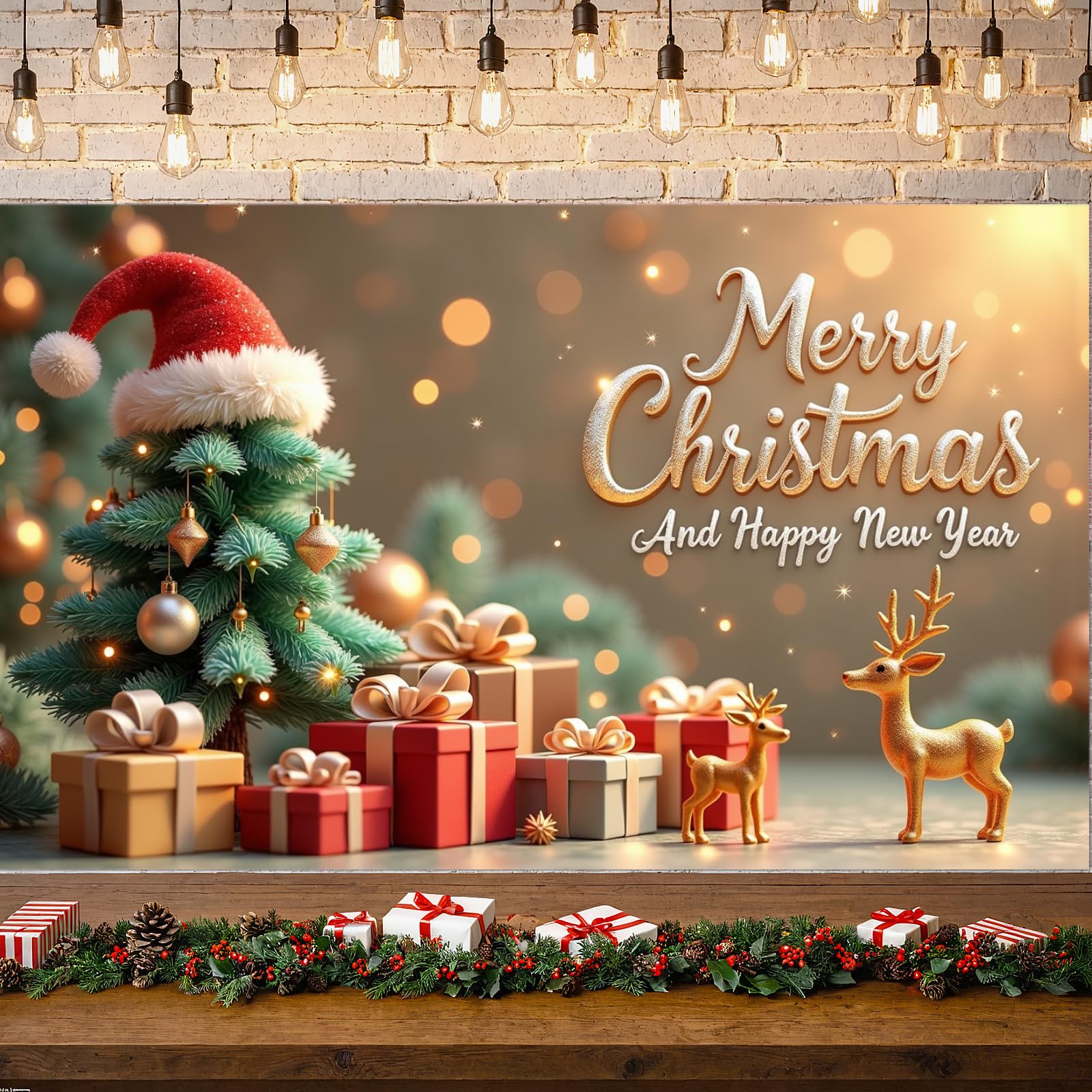 Christmas New Year Boxes Banner Christmas Tree Banner Festive Ornaments Reindeer Decoration for Holiday Decoration Party - Medaid International