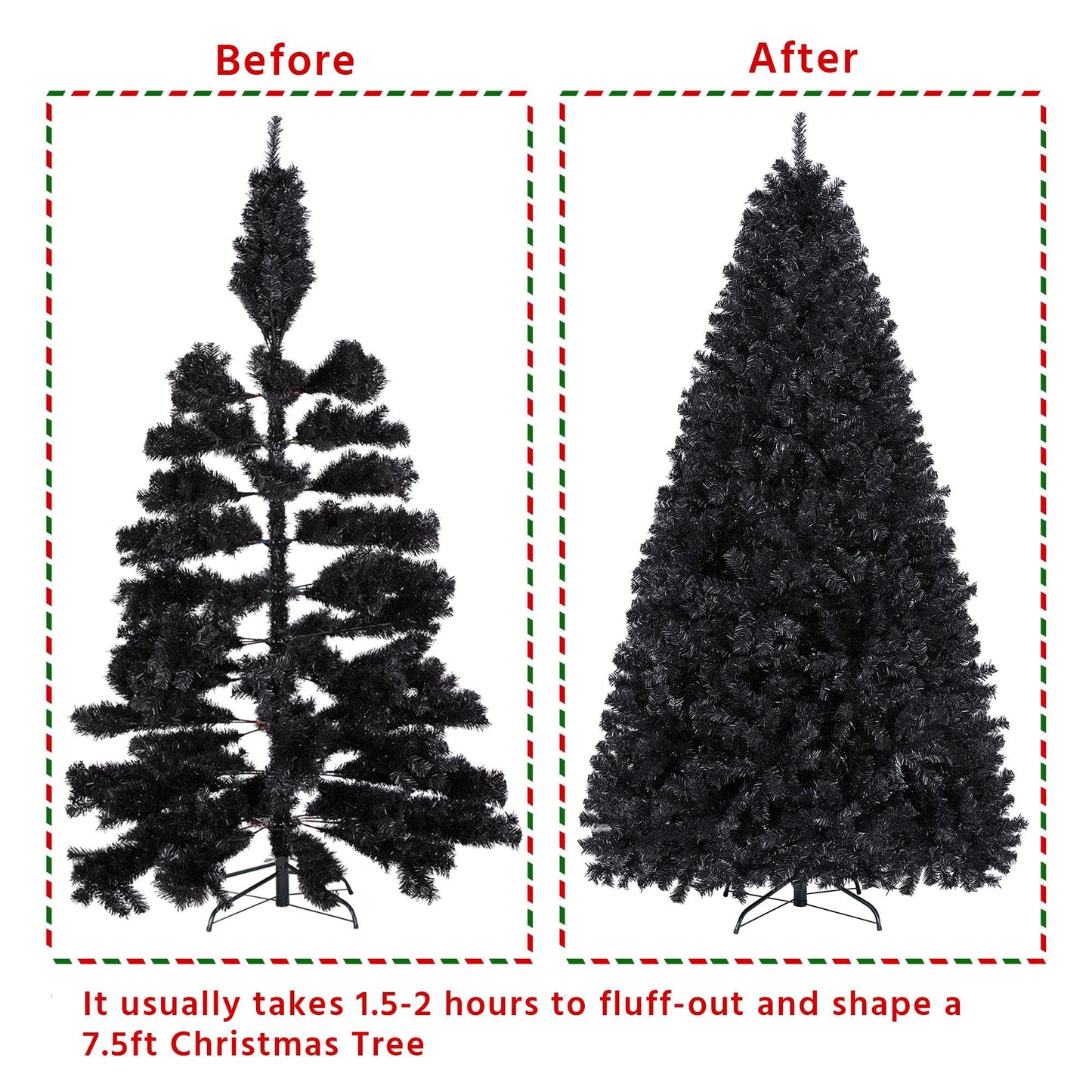 Yaheetech 7.5ft Black Artificial Christmas Pine Tree Seasonal Holiday Carnival Home Party Decoration for Home, Office Indoor Outdoor with 1749 Branch Tips and Foldable Stand - Medaid International