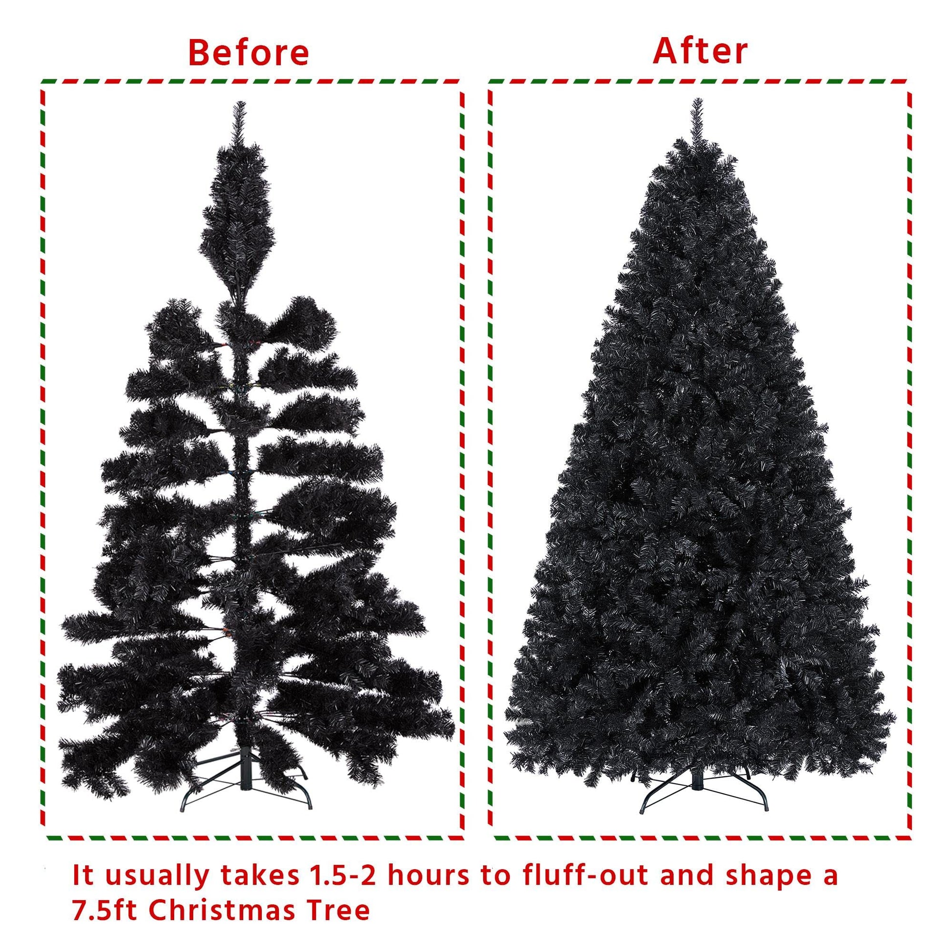 Yaheetech 7.5ft Black Artificial Christmas Pine Tree Seasonal Holiday Carnival Home Party Decoration for Home, Office Indoor Outdoor with 1749 Branch Tips and Foldable Stand - Medaid International