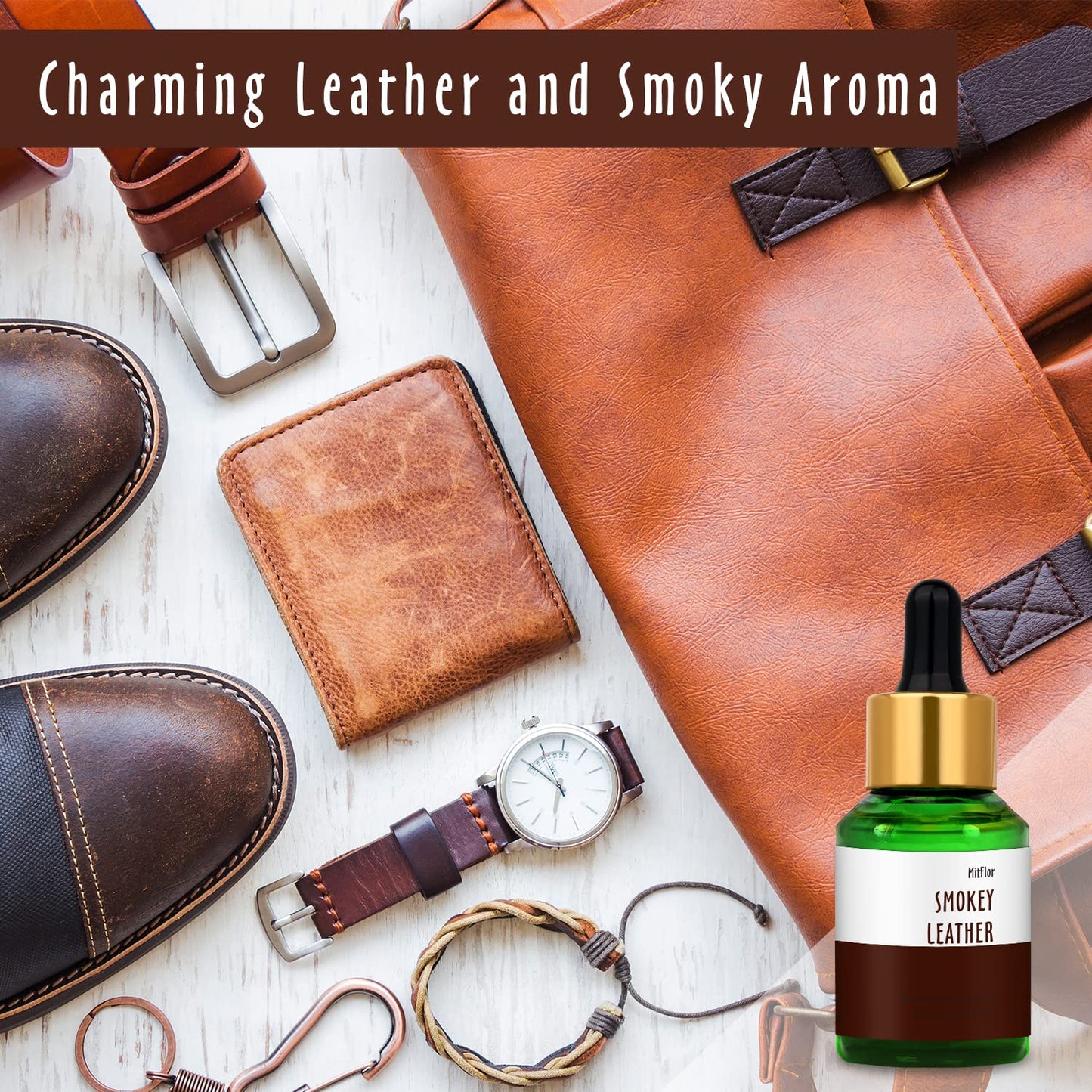 Smokey Leather Fragrance Oil, MitFlor Single Scented Essential Oil for Diffuser, Premium Grade Fragrance Oil for Soap & Candle Making, Men & Woody Scent for Home Fragrance, 30ml - Medaid International